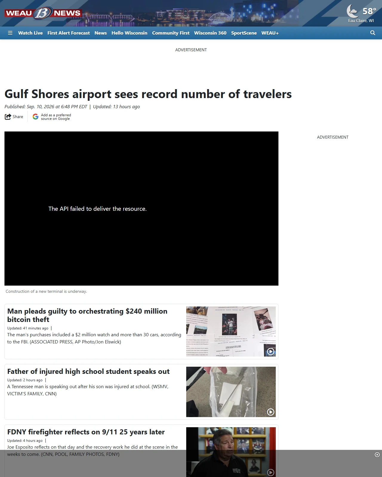 weau.com as published: Gulf Shores airport sees record number of travelers