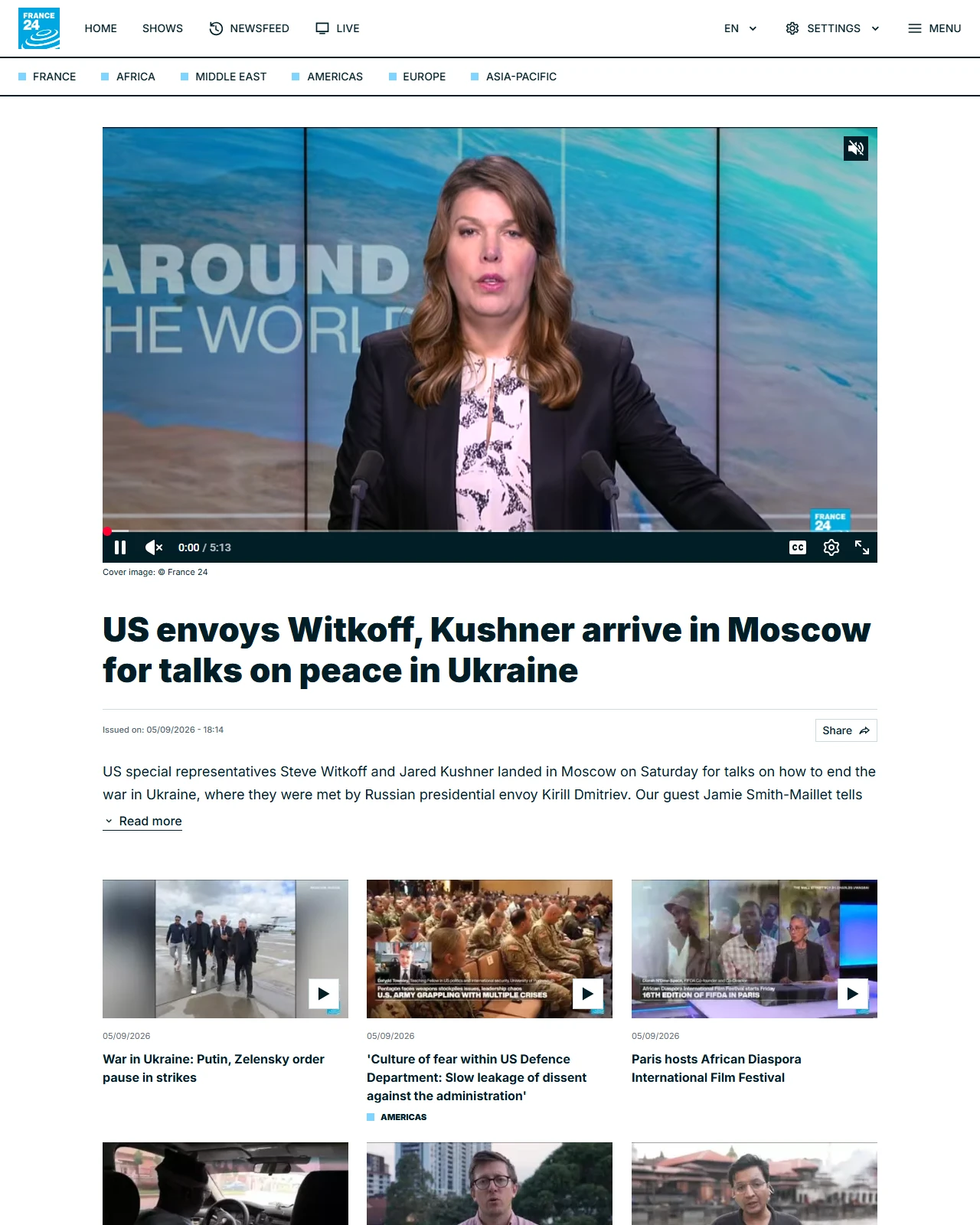 france24.com as published: US envoys Witkoff, Kushner arrive in Moscow for talks on peace in Ukraine