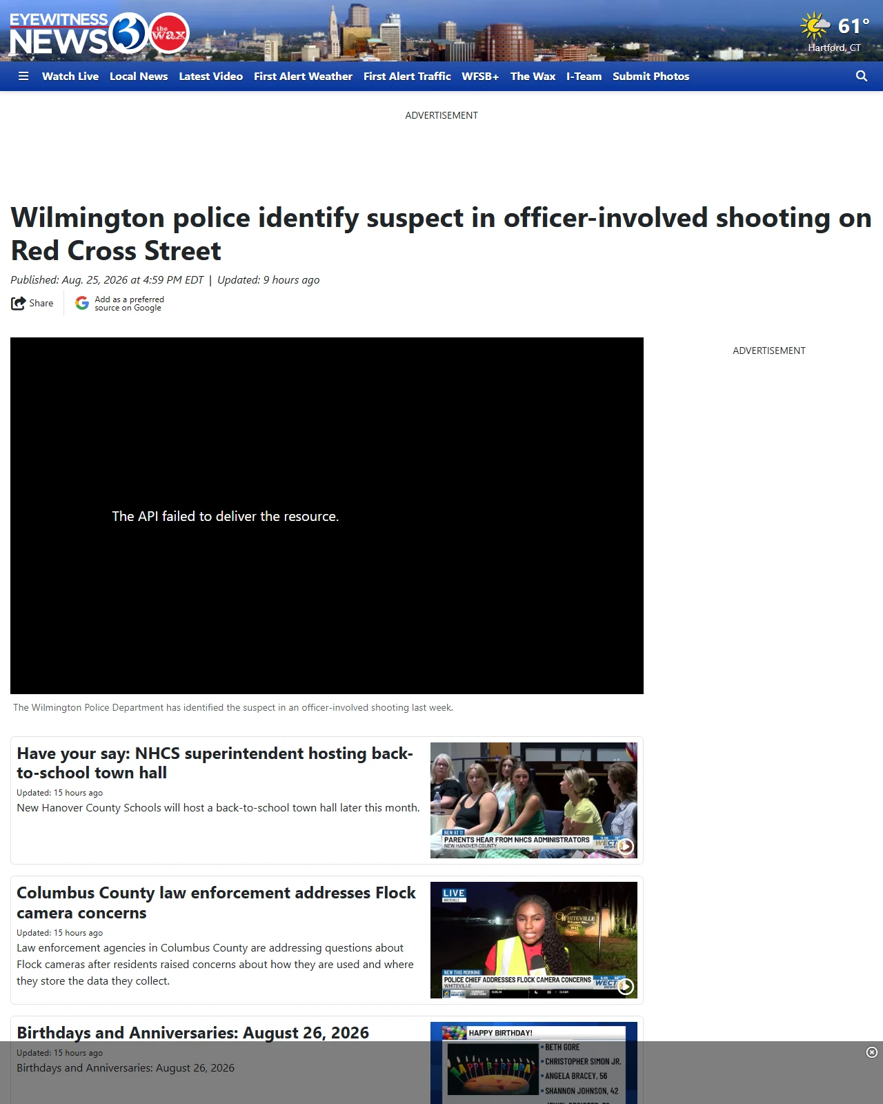 wfsb.com as published: Wilmington police identify suspect in officer-involved shooting on Red Cross Street