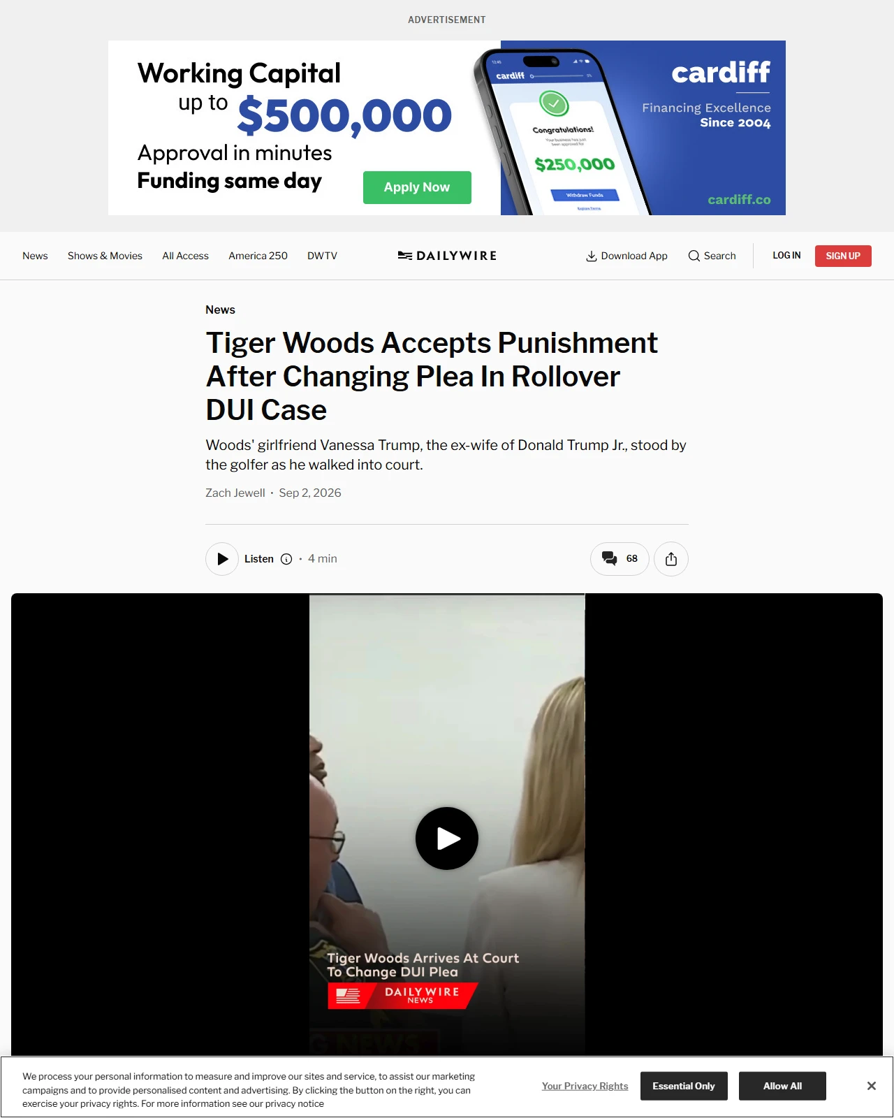 dailywire.com as published: Tiger Woods Accepts Punishment After Changing Plea In Rollover DUI Case
