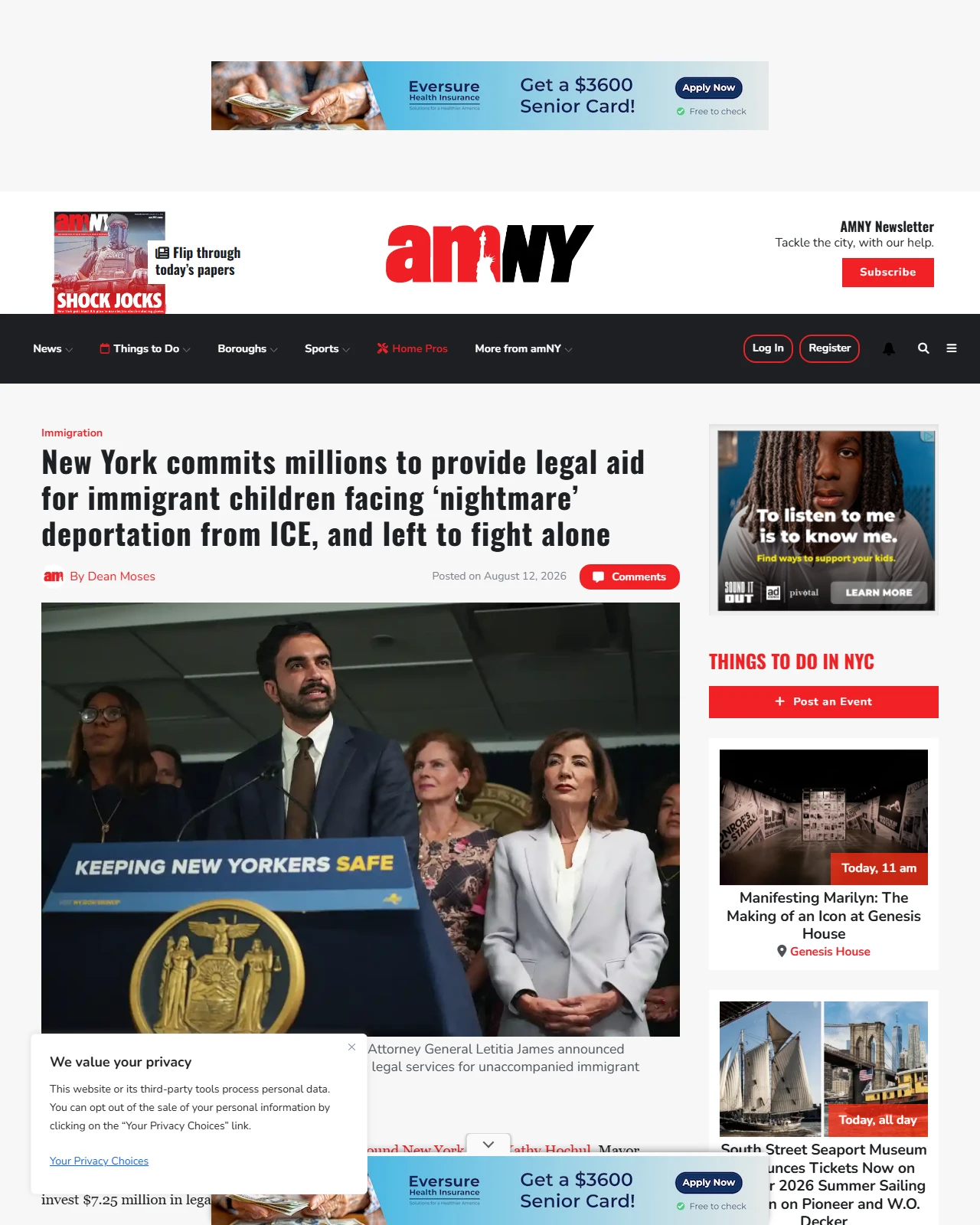 amny.com as published: New York commits millions to provide legal aid for immigrant children facing ‘nightmare’ deportation from ICE, and left to fight alone