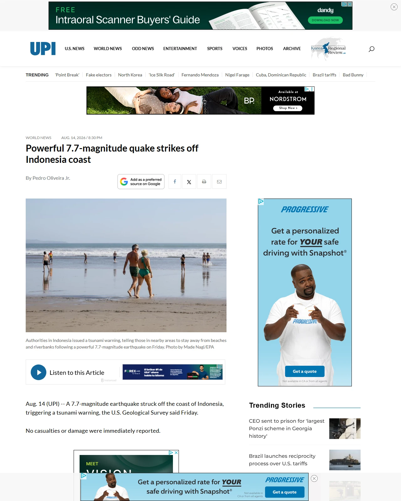 upi.com as published: Powerful 7.7-magnitude quake strikes off Indonesia coast