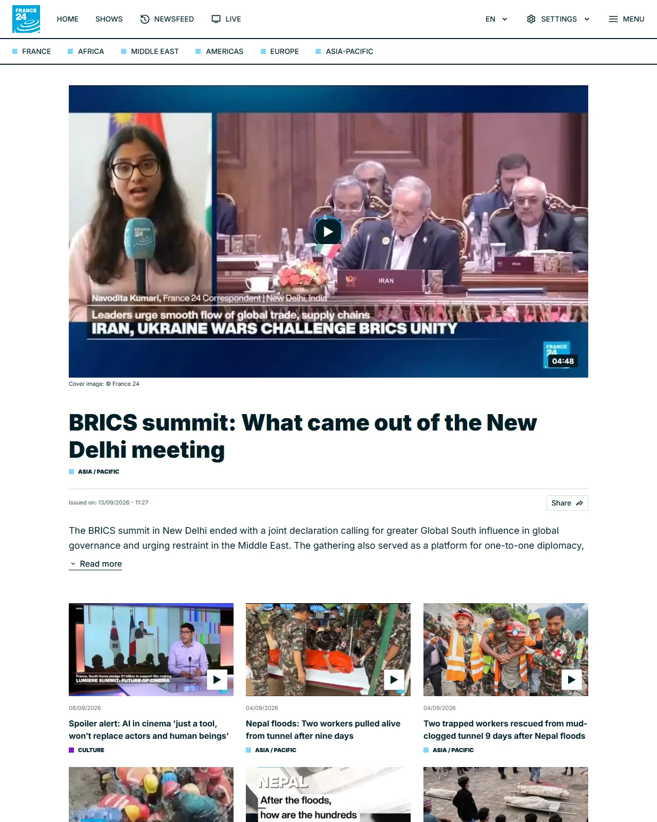 france24.com as published: BRICS summit: What came out of the New Delhi meeting