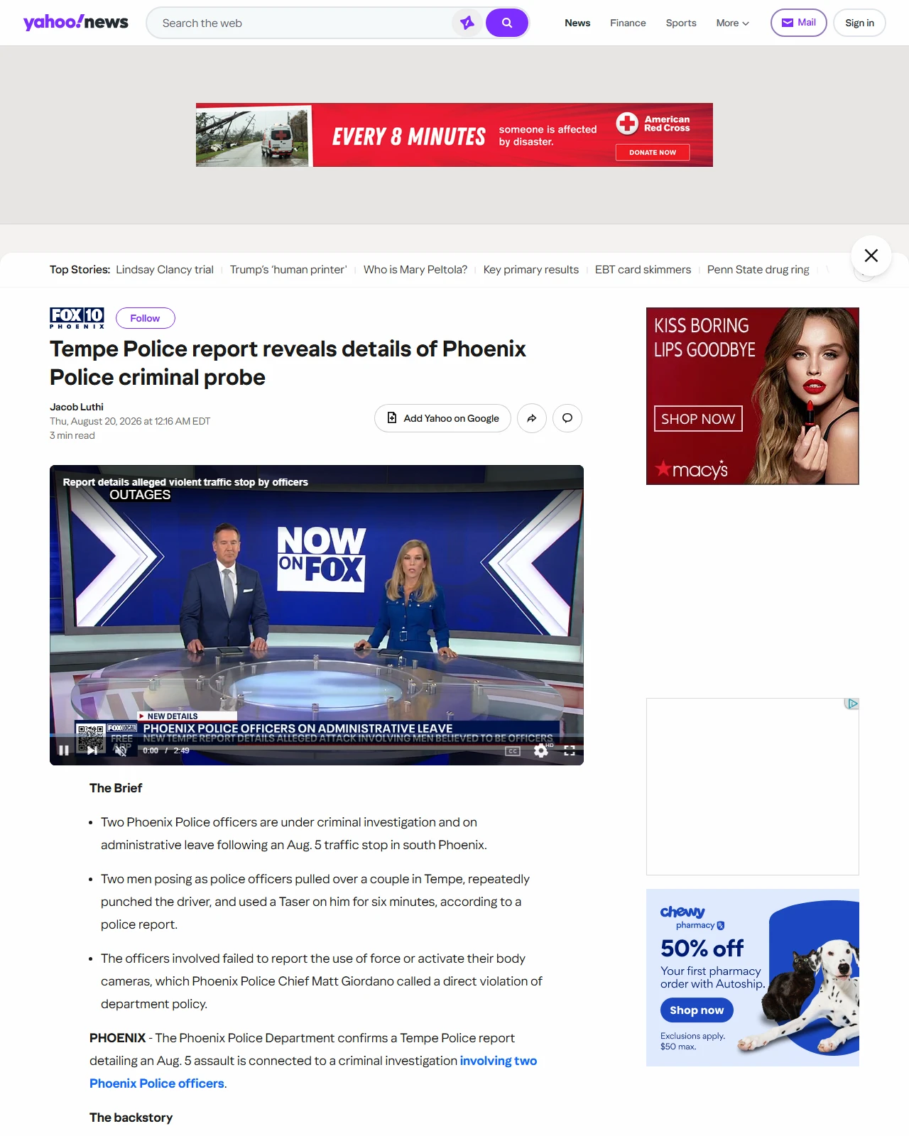yahoo.com as published: Tempe Police report reveals details of Phoenix Police criminal probe