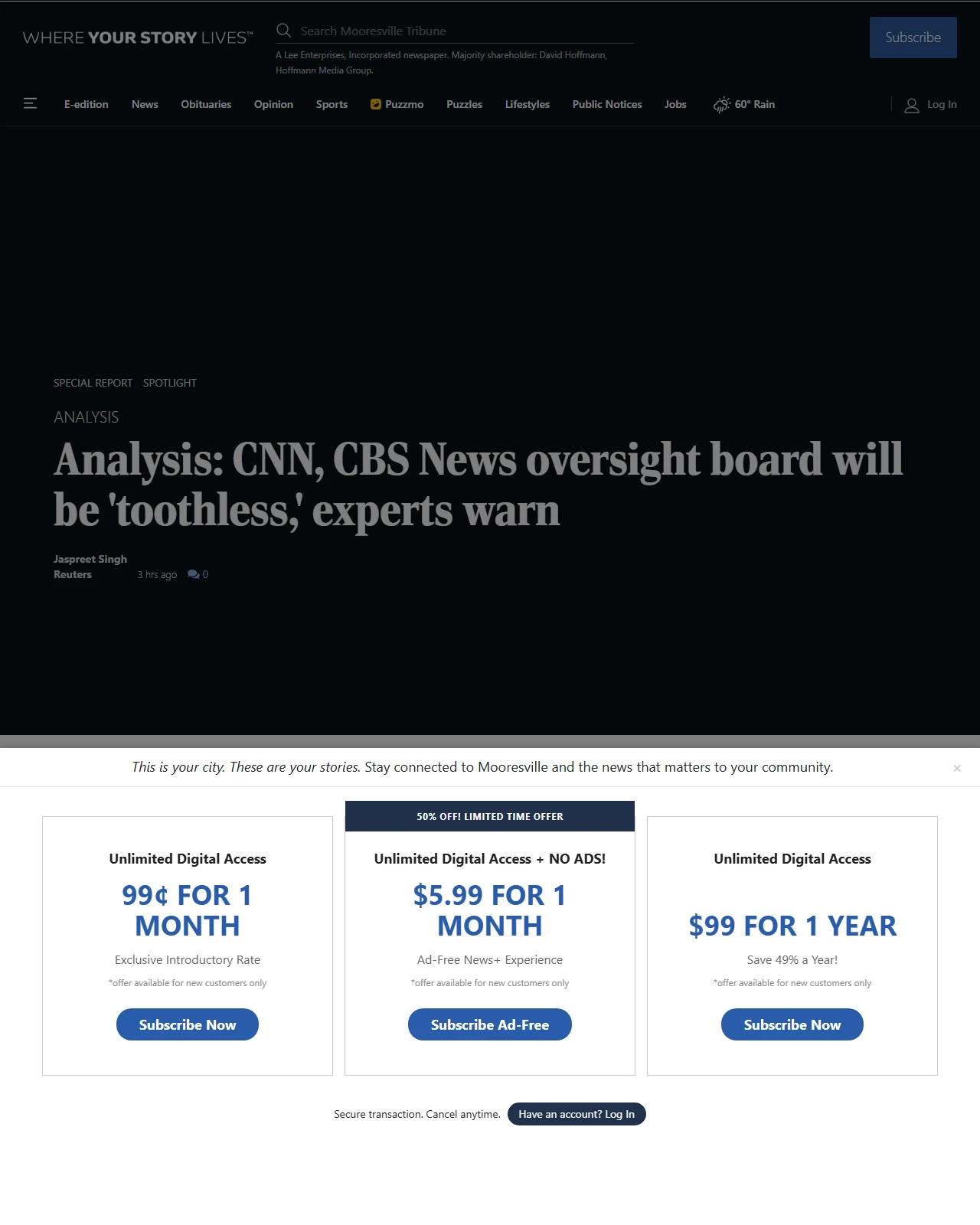 mooresvilletribune.com as published: Analysis: CNN, CBS News oversight board will be 'toothless,' experts warn