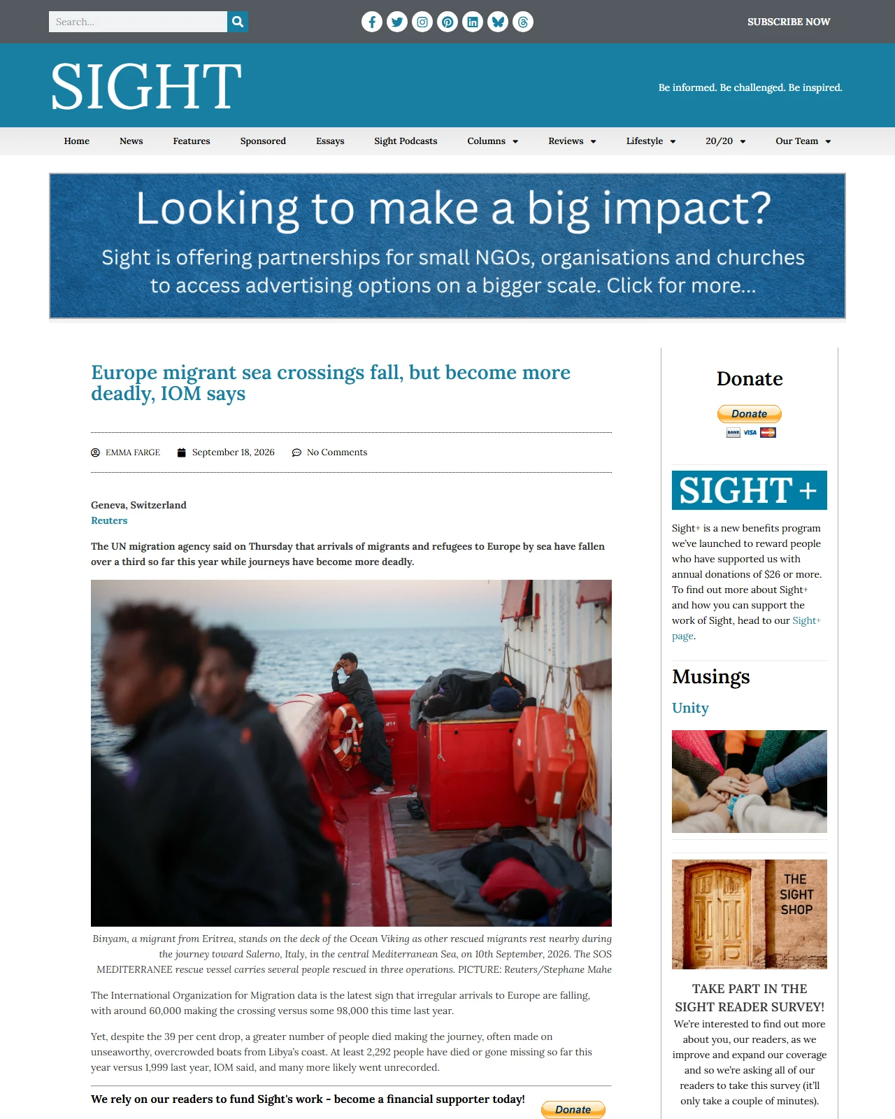 sightmagazine.com.au as published: Europe migrant sea crossings fall, but become more deadly, IOM says
