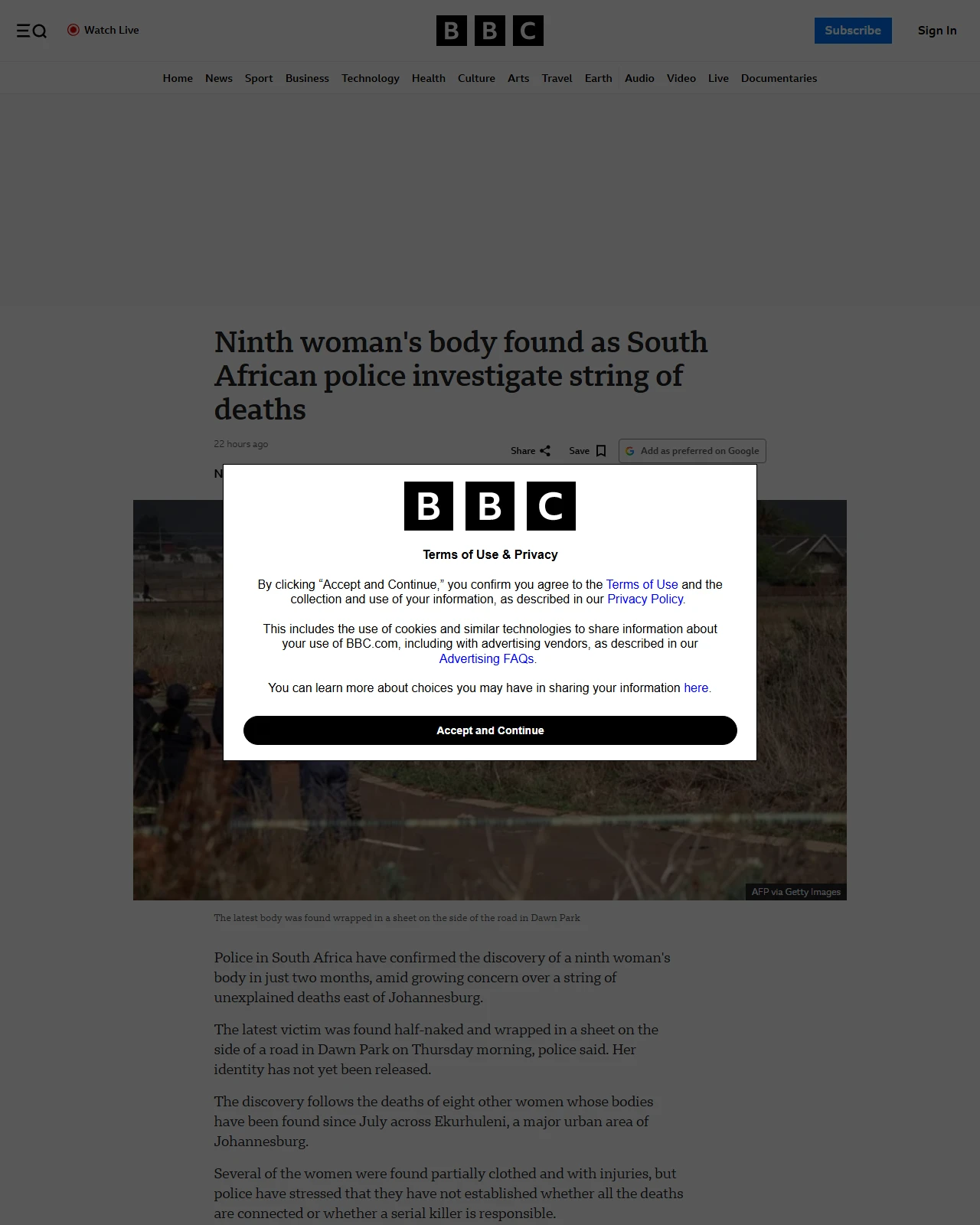 bbc.com as published: Kempton Park killings: Ninth woman's body found in South Africa's Dawn Park