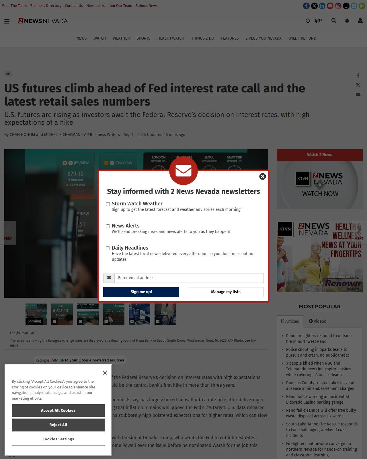 ktvn.com as published: Global stocks advance ahead of Fed's interest rate decision | National News | 2news.com