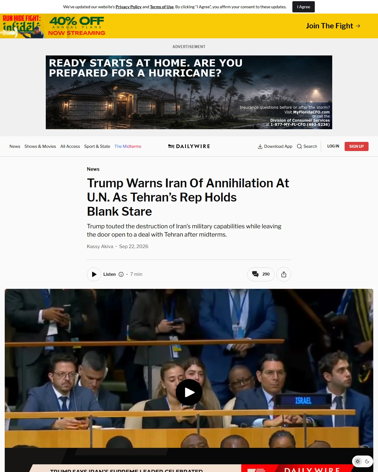 dailywire.com as published: Trump Warns Iran Of Annihilation At U.N. As Tehran’s Rep Holds Blank Stare