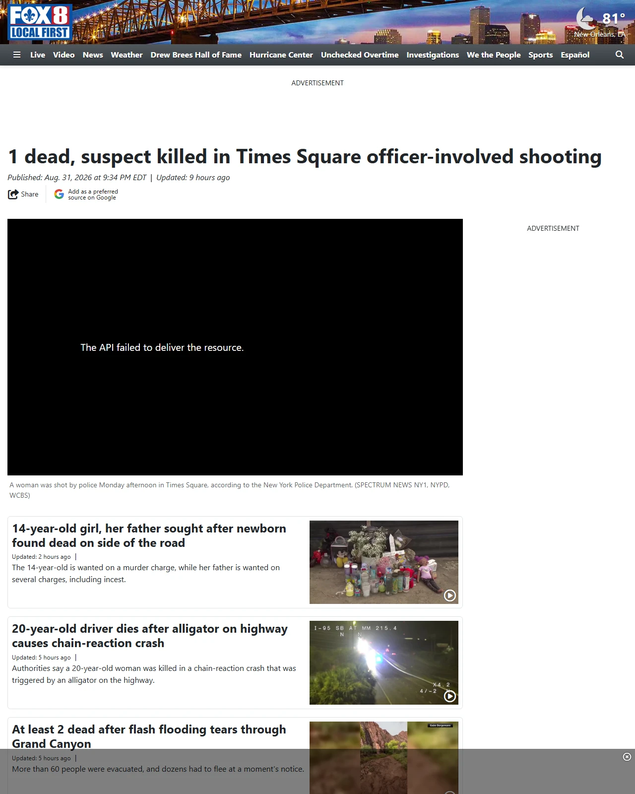 fox8live.com as published: 1 dead, suspect killed in Times Square officer-involved shooting