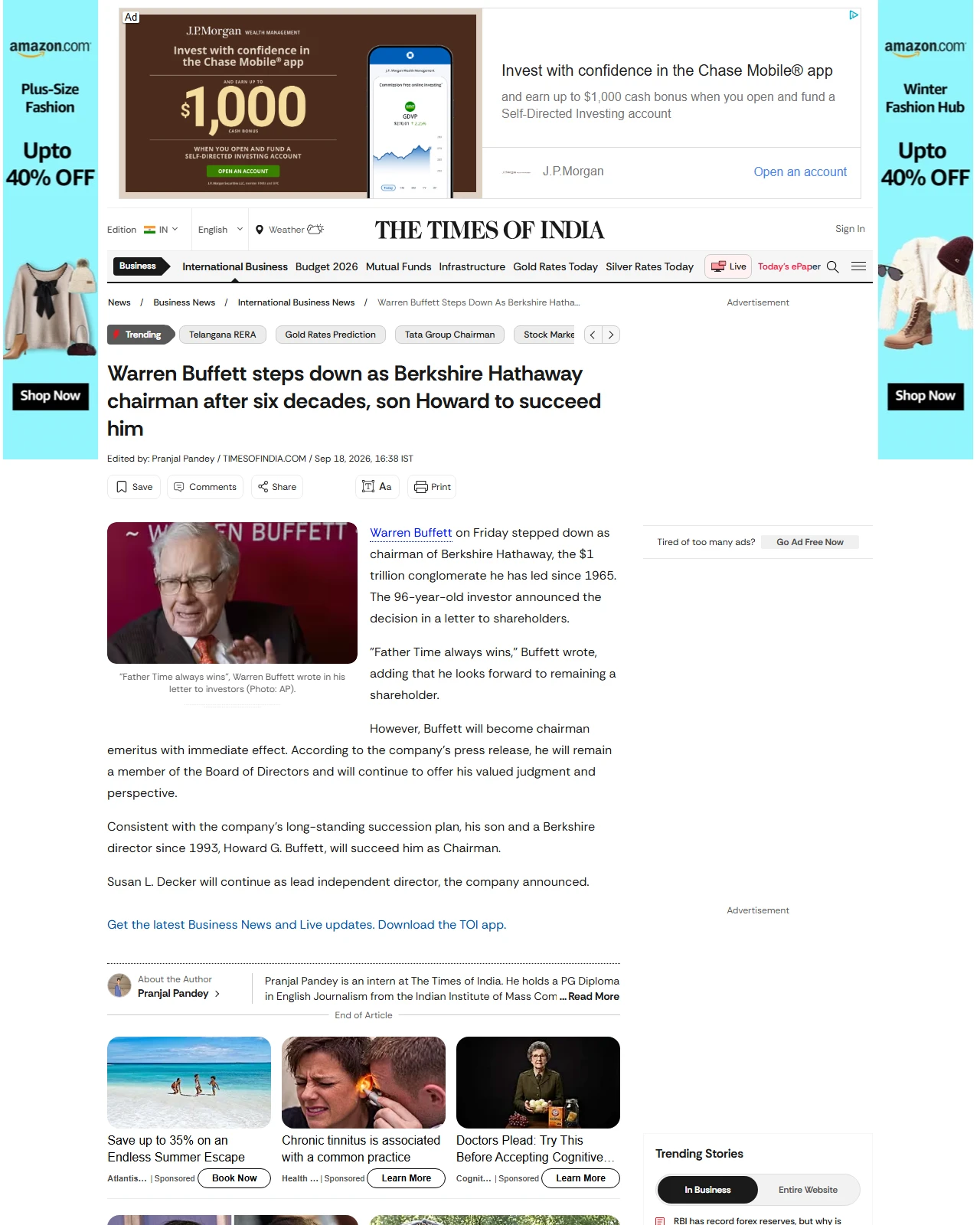 timesofindia.indiatimes.com as published: Warren Buffett steps down as Berkshire Hathaway chairman