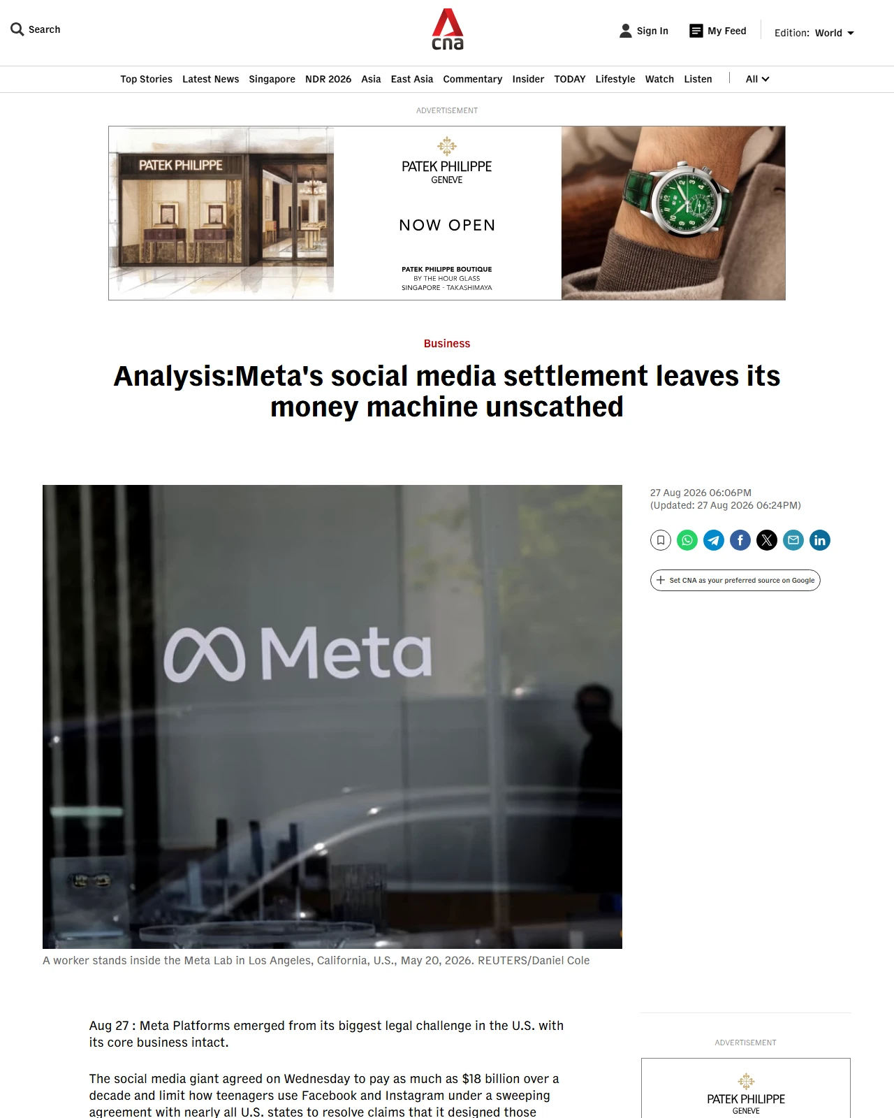 channelnewsasia.com as published: Analysis:Meta's social media settlement leaves its money machine unscathed