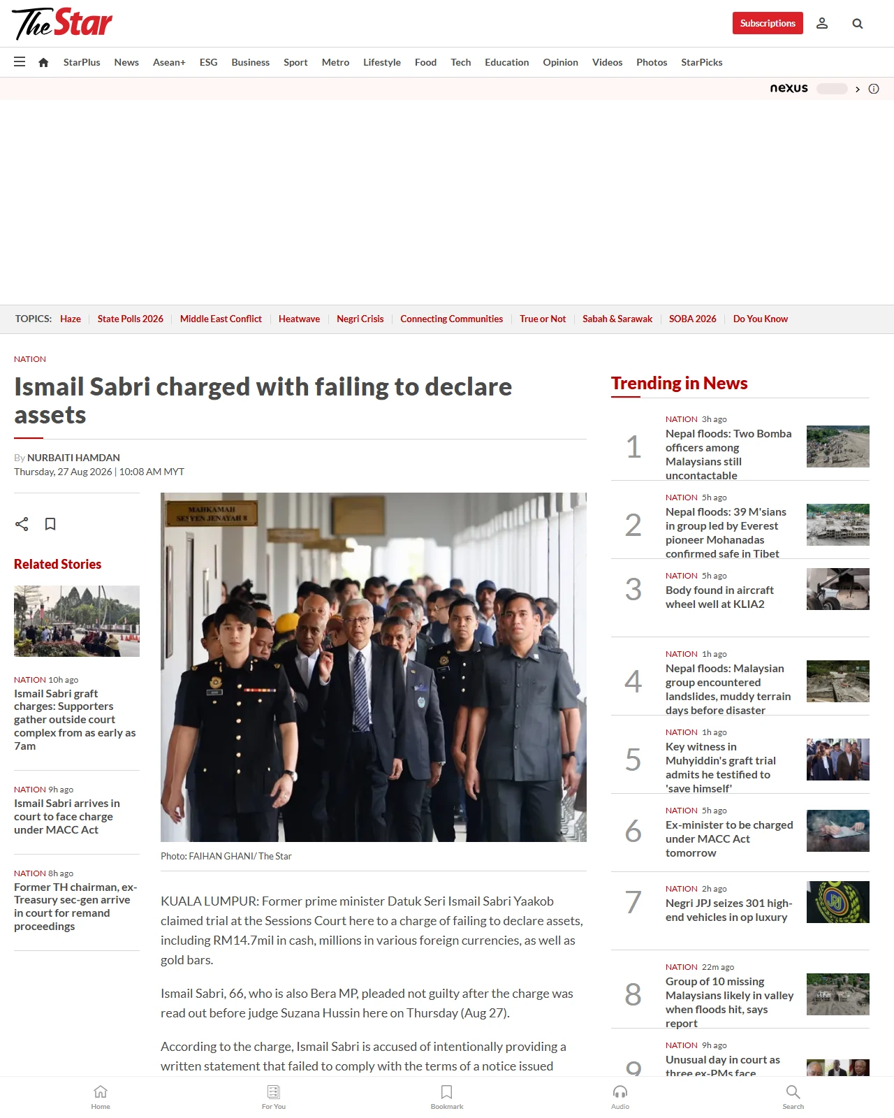 thestar.com.my as published: Ismail Sabri charged with failing to declare assets