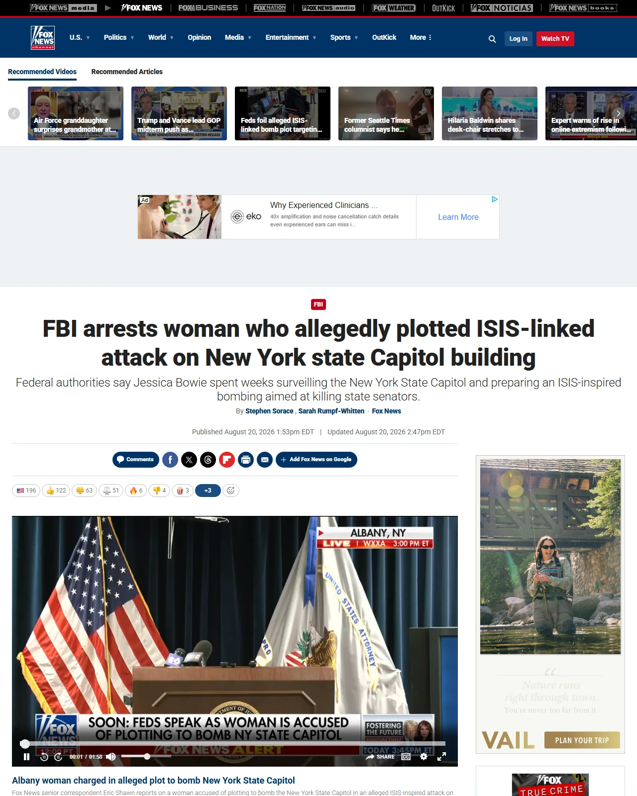 foxnews.com as published: FBI arrests woman who allegedly plotted ISIS-linked attack on New York state Capitol building