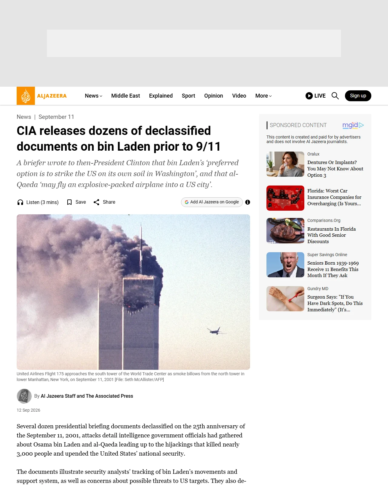 aljazeera.com as published: CIA releases dozens of declassified documents on bin Laden prior to 9/11
