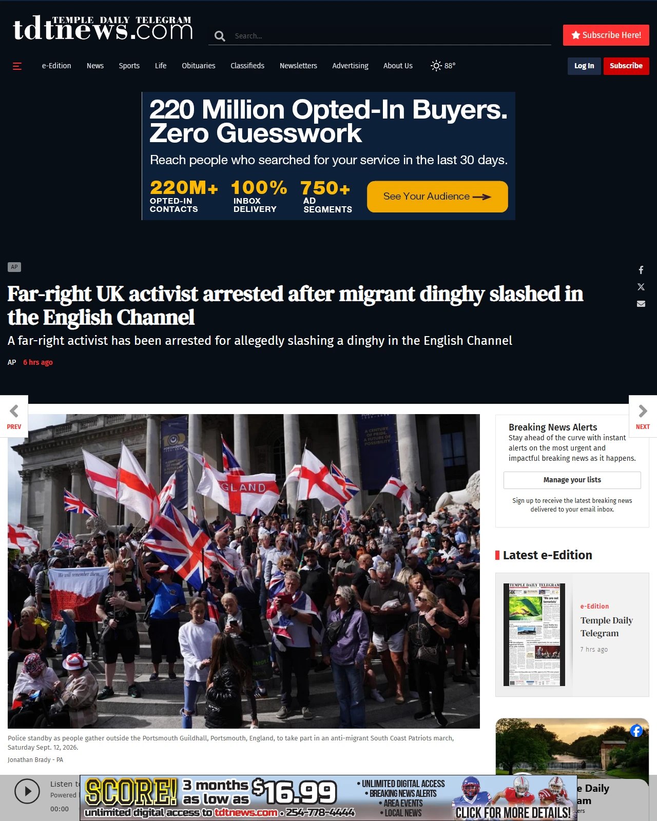 tdtnews.com as published: Far-right UK activist arrested after migrant dinghy slashed in the English Channel
