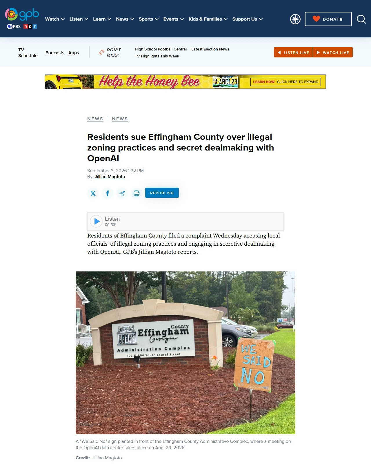 gpb.org as published: Residents sue Effingham County over illegal zoning practices and secret dealmaking with OpenAI