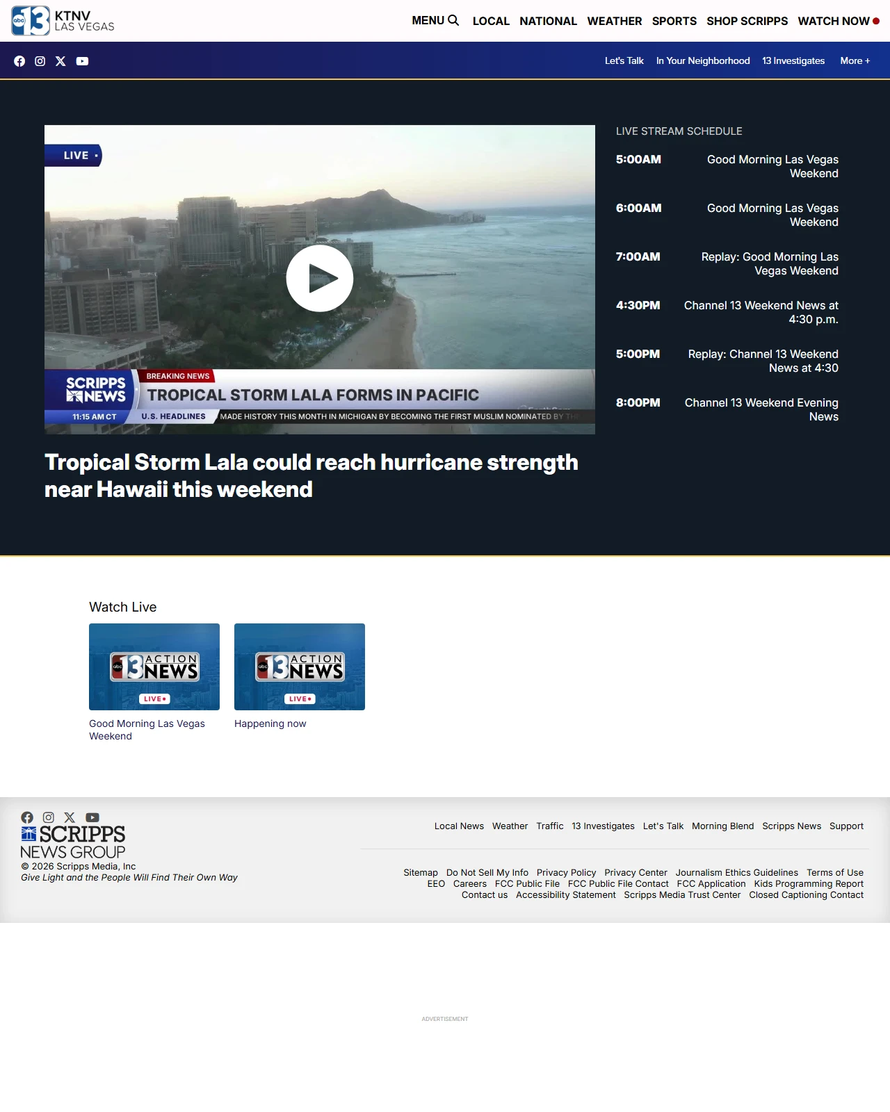 ktnv.com as published: Tropical Storm Lala could reach hurricane strength near Hawaii this weekend