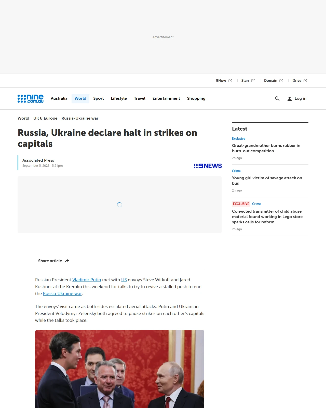 nine.com.au as published: Russia, Ukraine declare halt in strikes on capitals