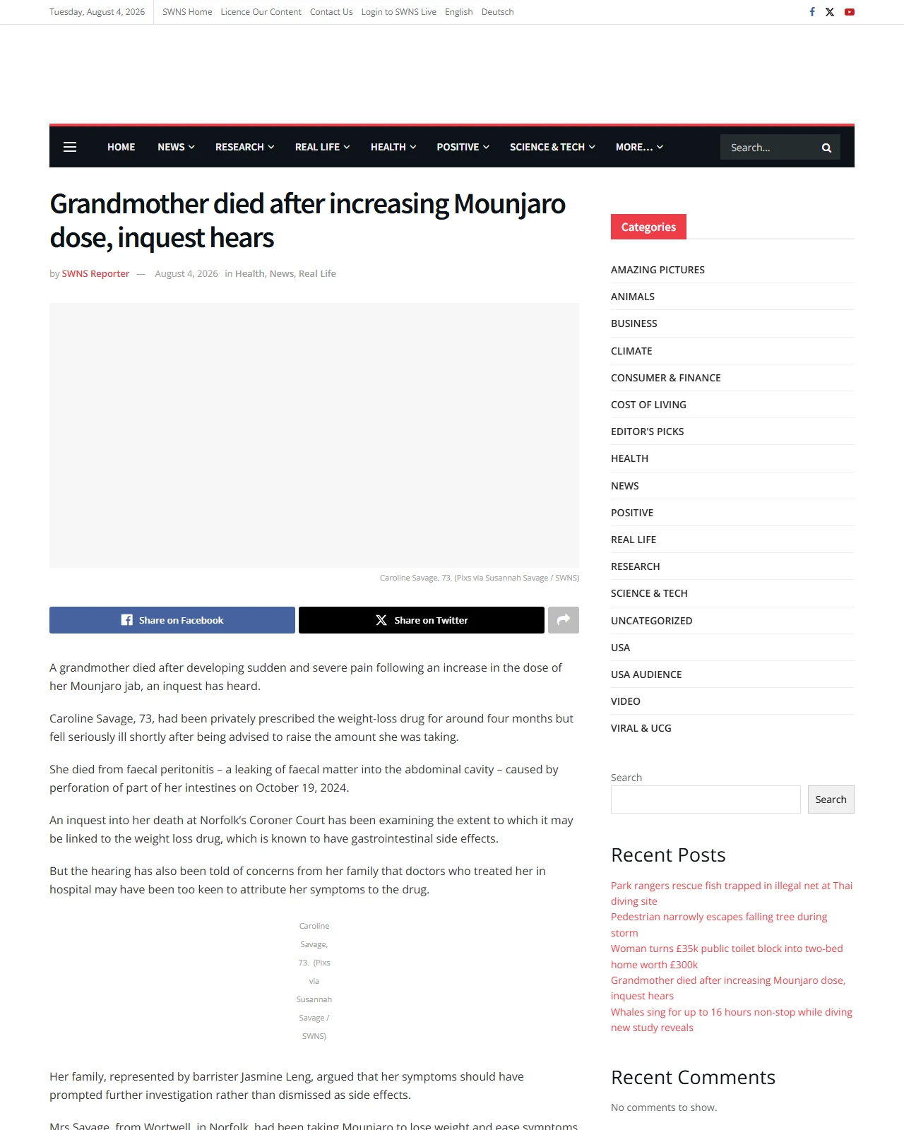 discover.swns.com as published: Grandmother died after increasing Mounjaro dose, inquest hears
