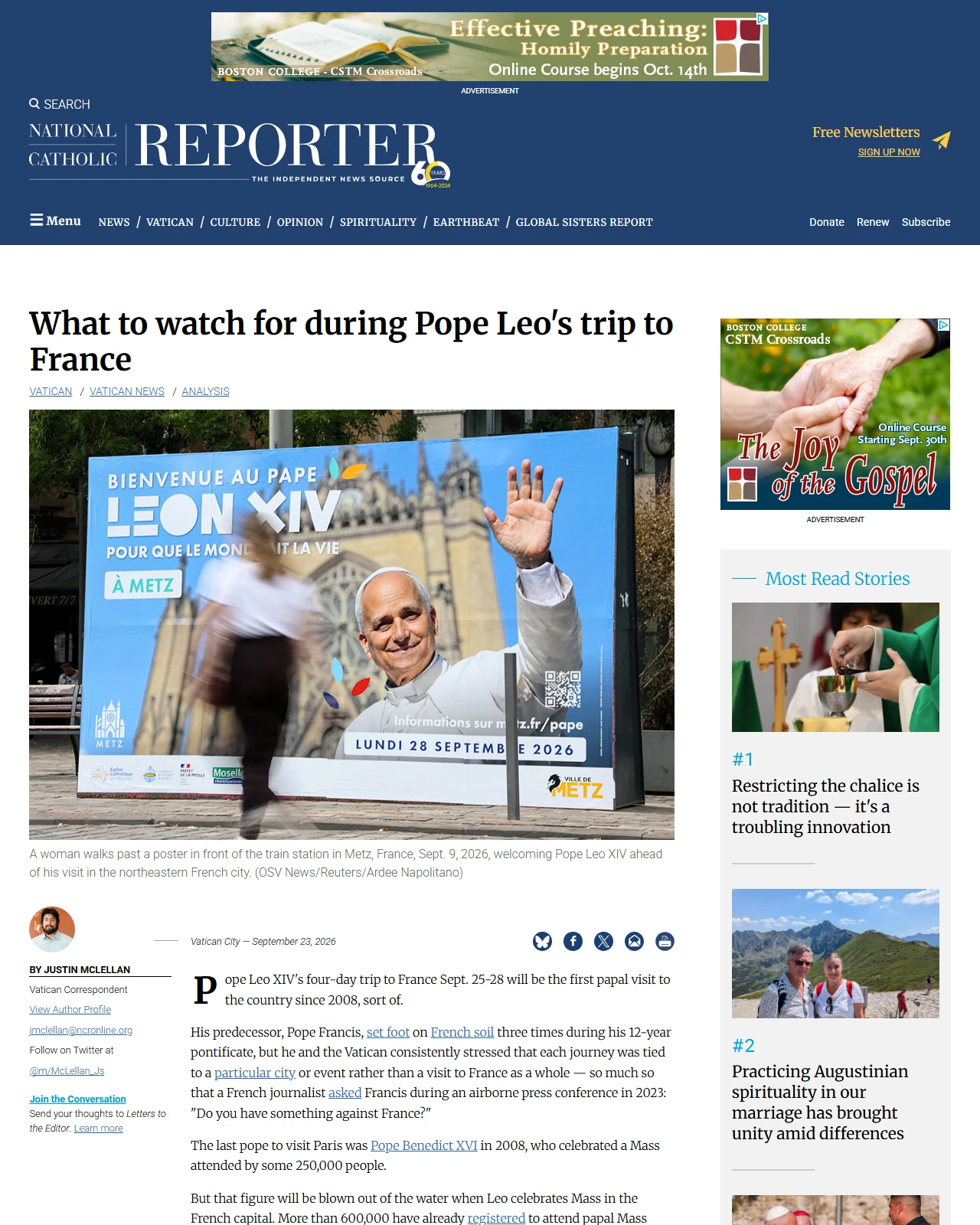 ncronline.org as published: What to watch for during Pope Leo's trip to France