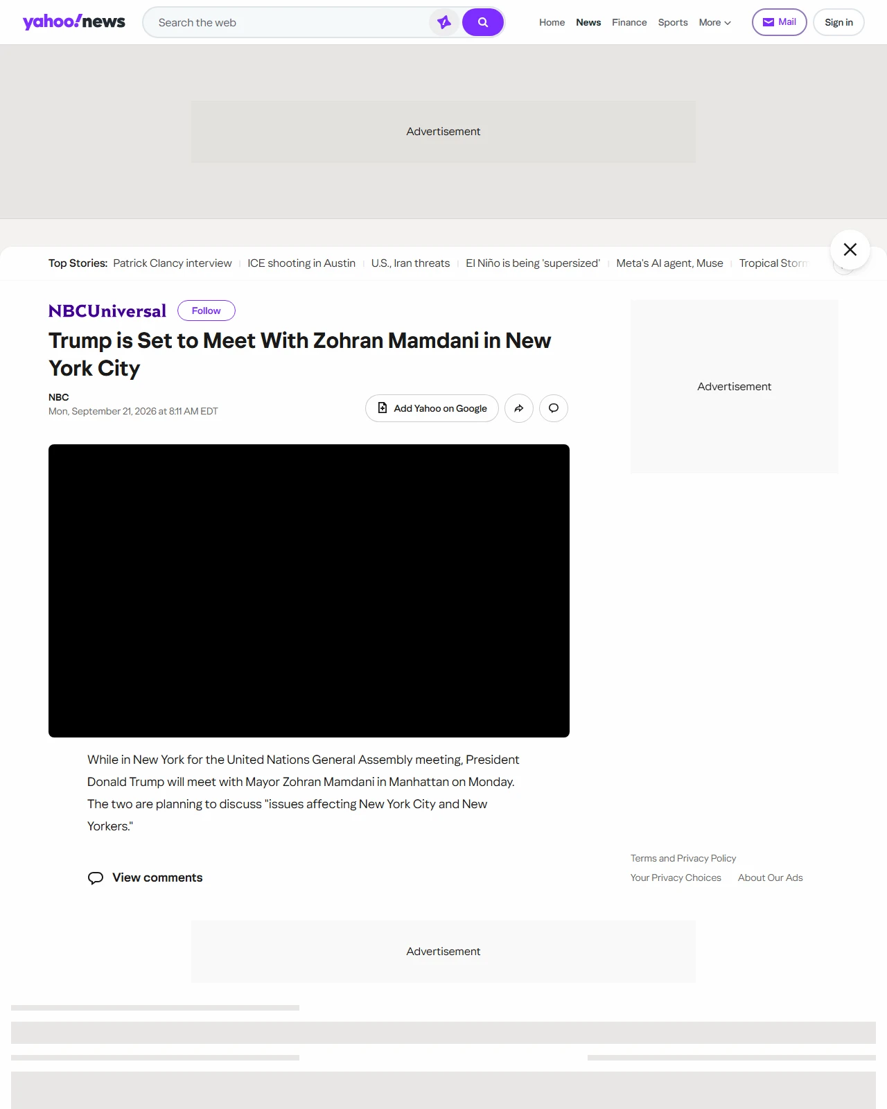 yahoo.com as published: Trump is Set to Meet With Zohran Mamdani in New York City