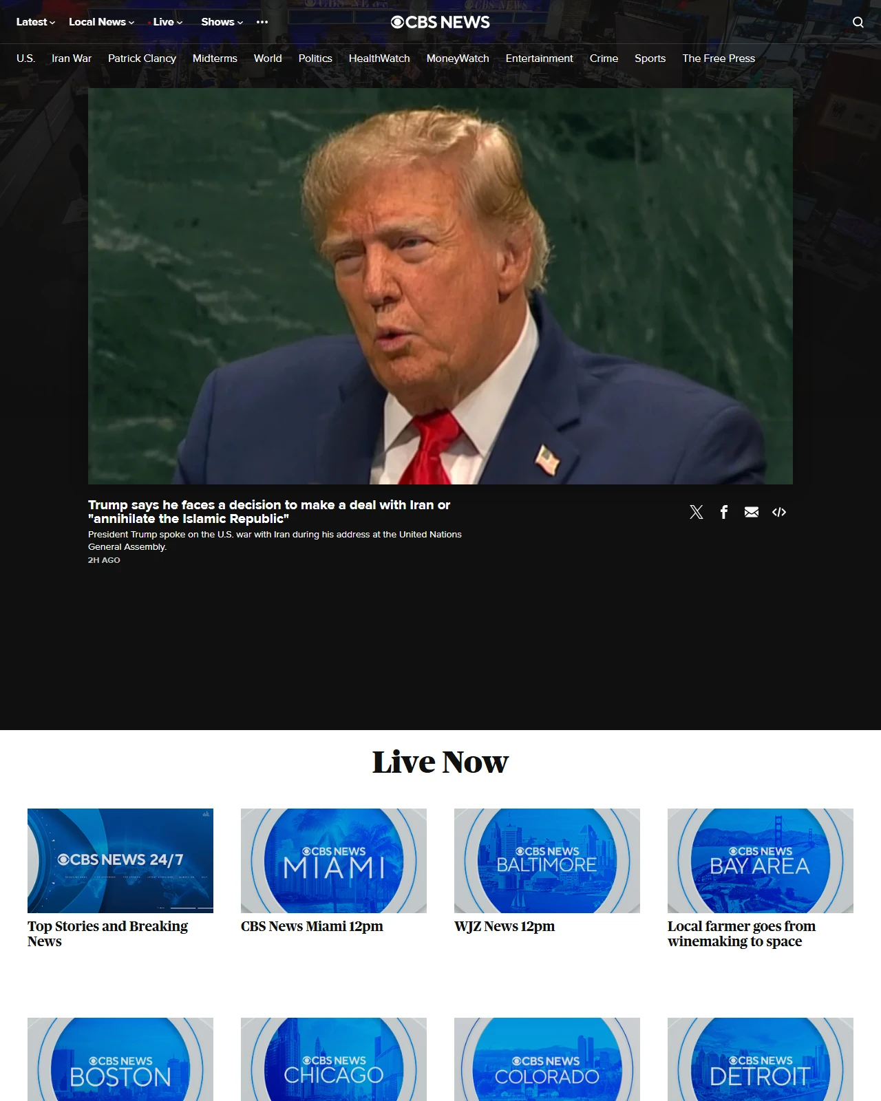 cbsnews.com as published: Trump says he faces a decision to make a deal with Iran or "annihilate the Islamic Republic"