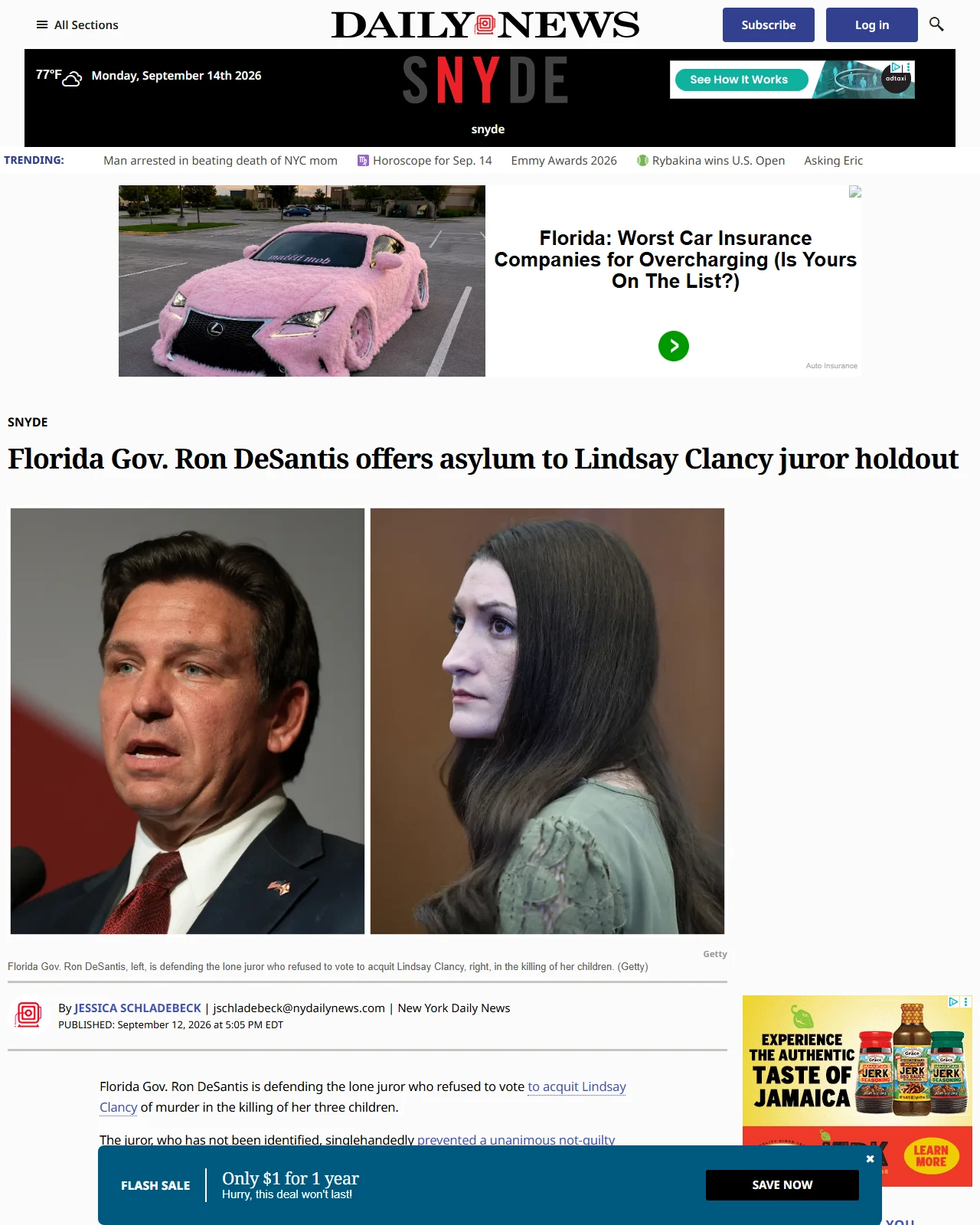 nydailynews.com as published: Florida Gov. Ron DeSantis offers asylum to Lindsay Clancy juror holdout