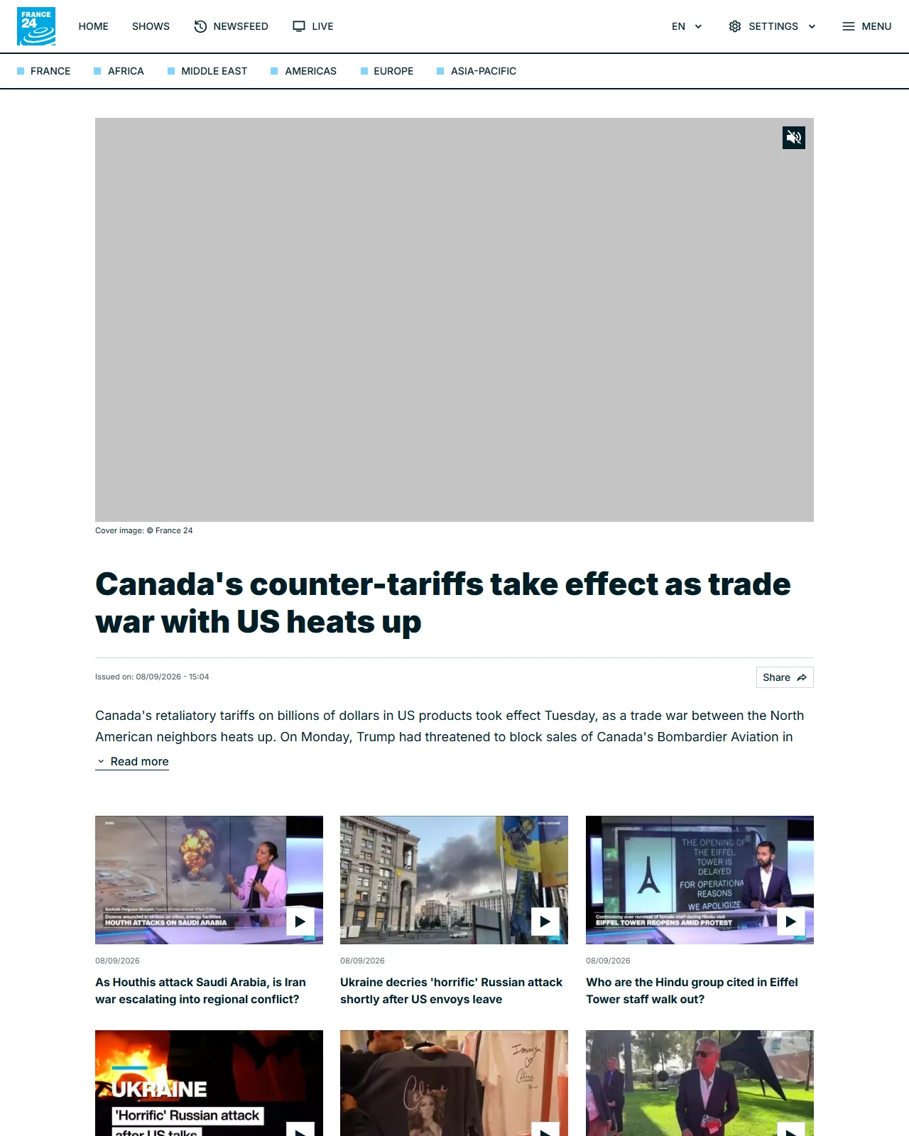 france24.com as published: Canada's counter-tariffs take effect as trade war with US heats up