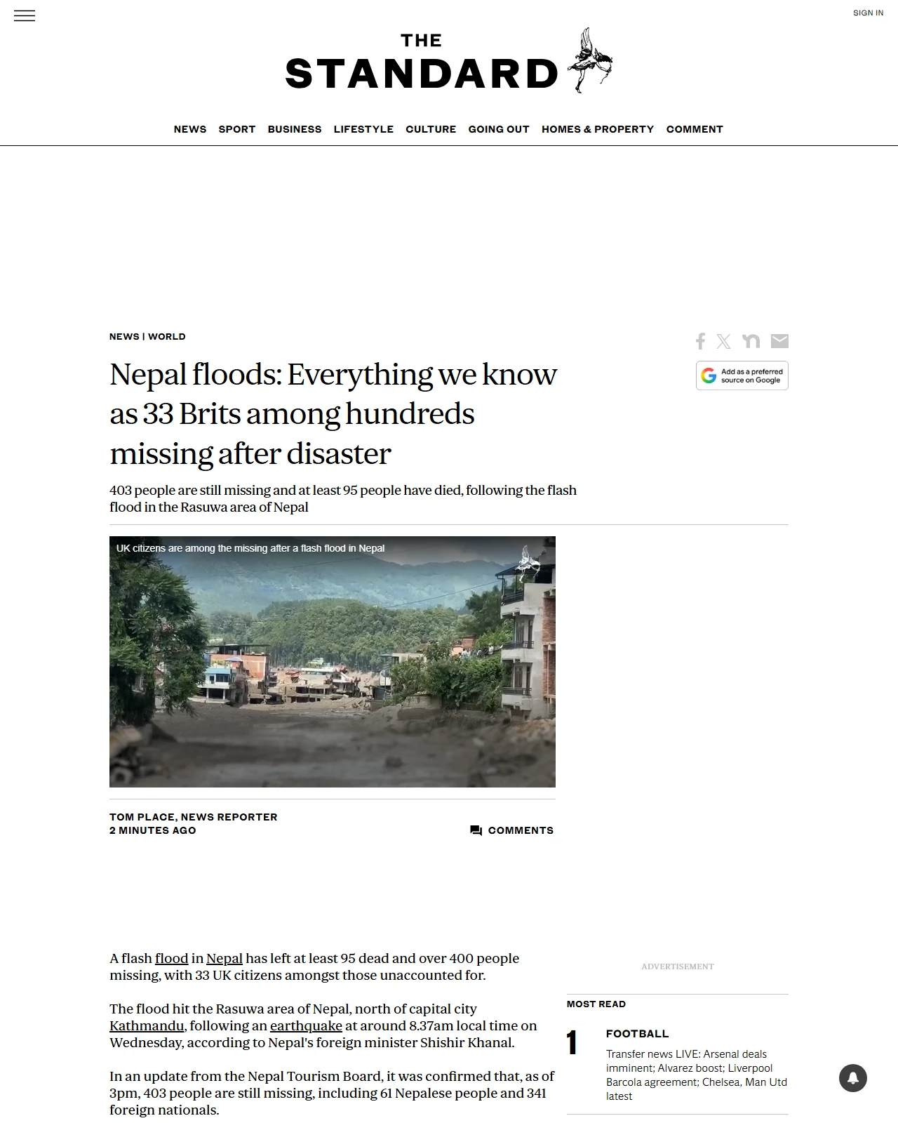 standard.co.uk as published: Nepal floods: Everything we know as 33 Brits among hundreds missing after disaster