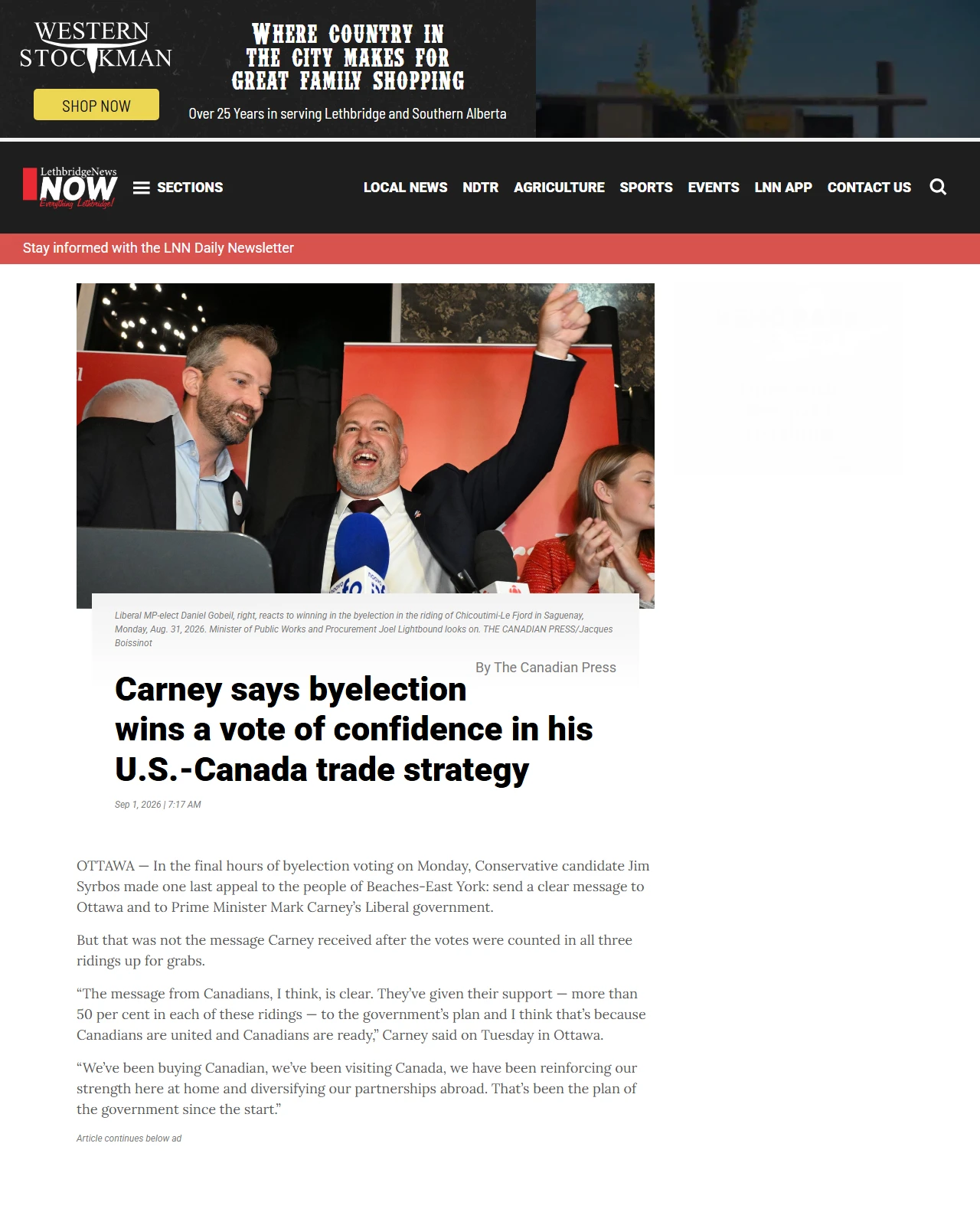 lethbridgenewsnow.com as published: Liberals won more than 50% of the vote in all three Aug. 31 byelections