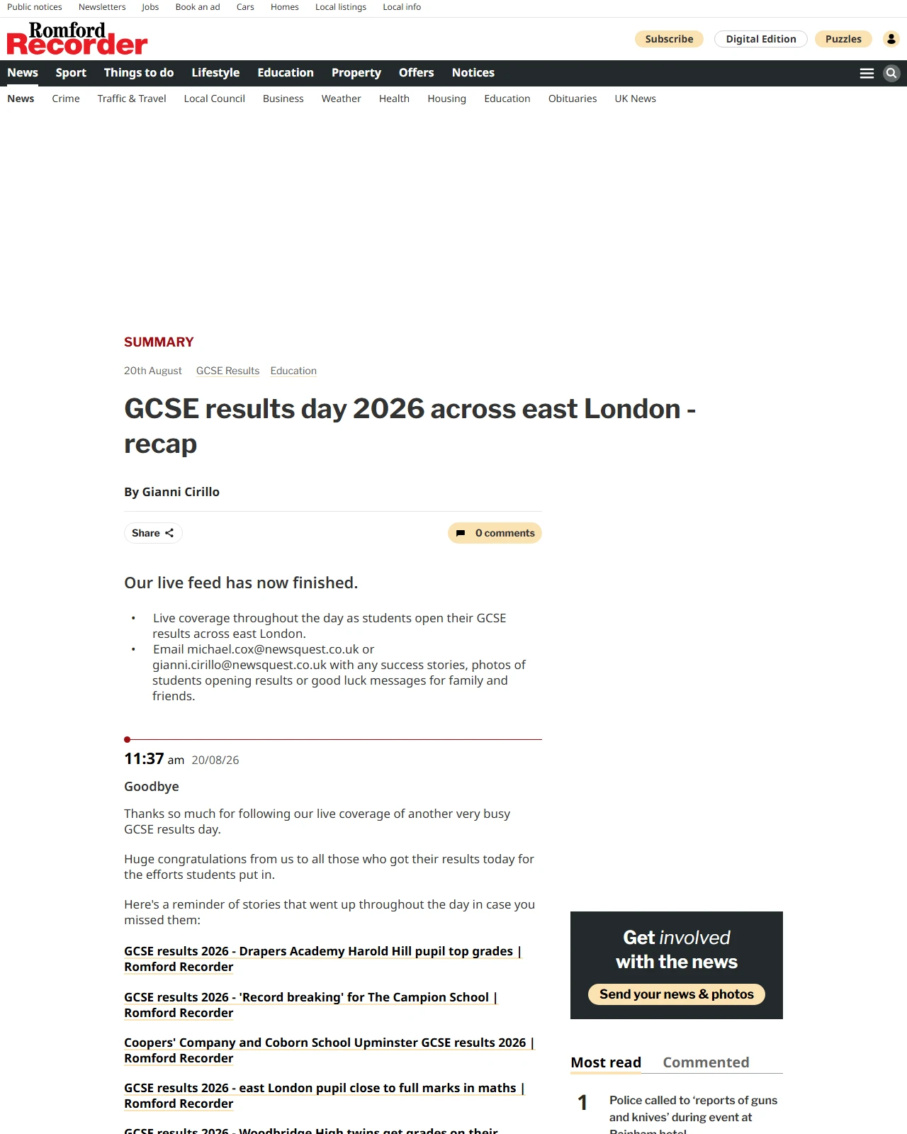 romfordrecorder.co.uk as published: Students collect GCSE results across east London - RECAP