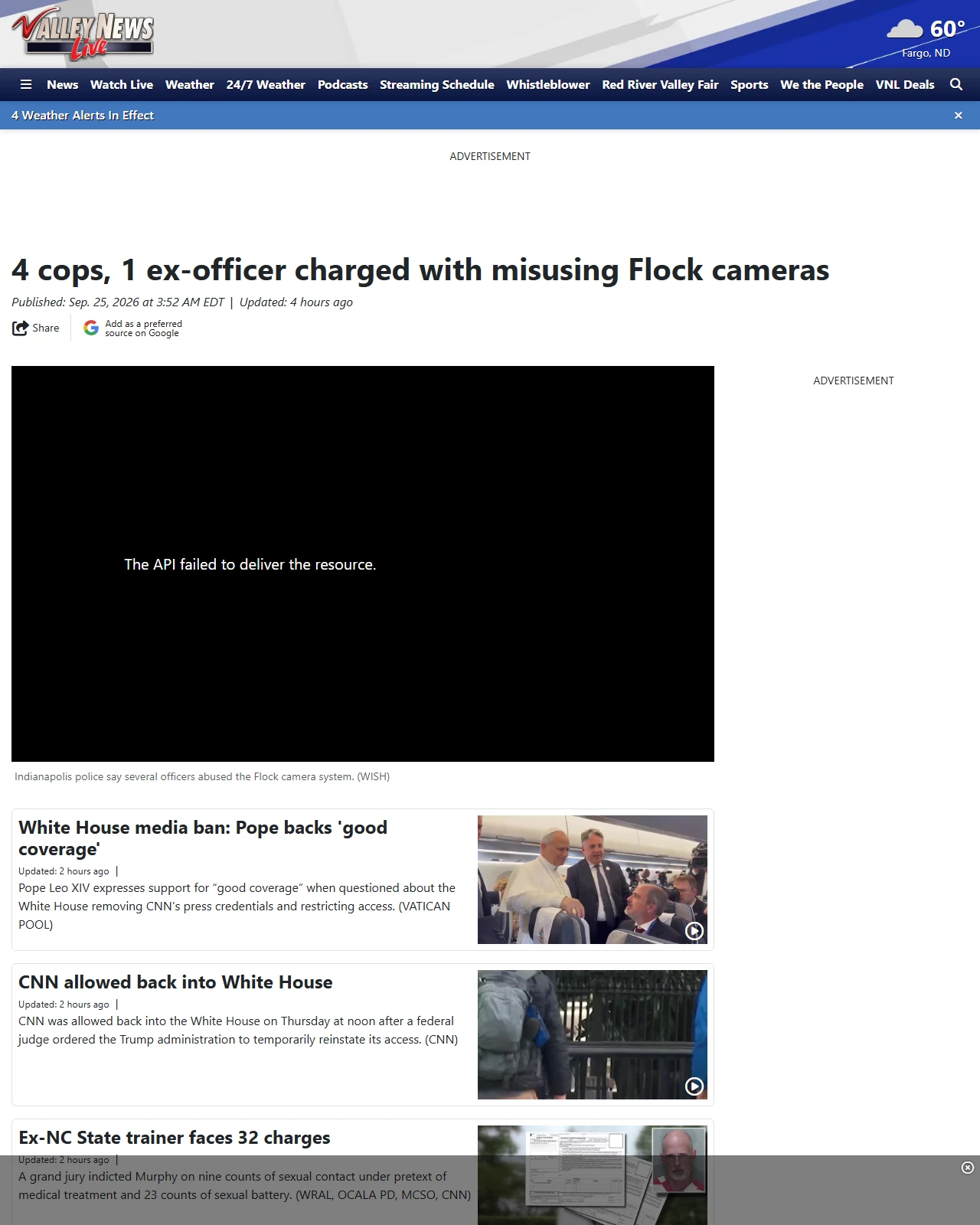 valleynewslive.com as published: 4 cops, 1 ex-officer charged with misusing Flock cameras