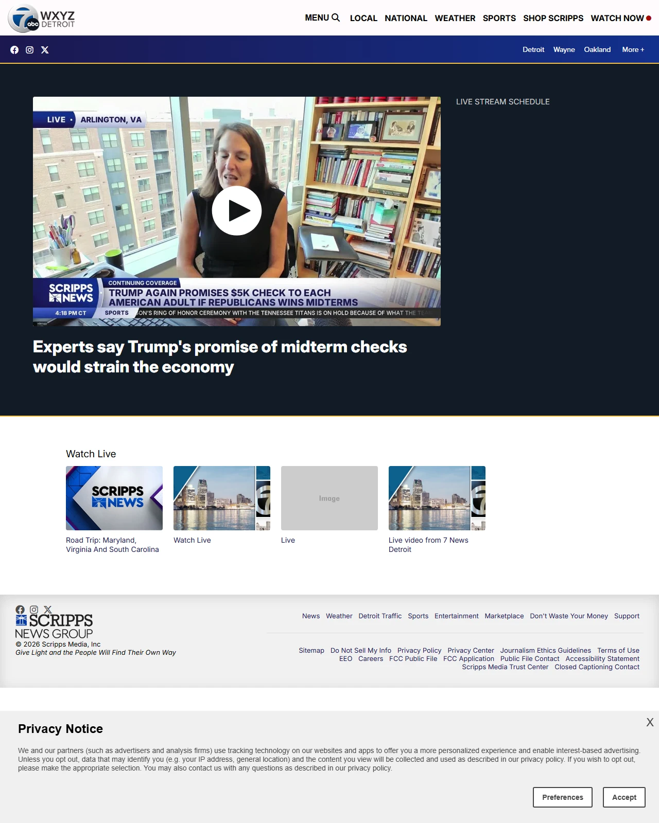 wxyz.com as published: Experts say Trump's promise of midterm checks would strain the economy