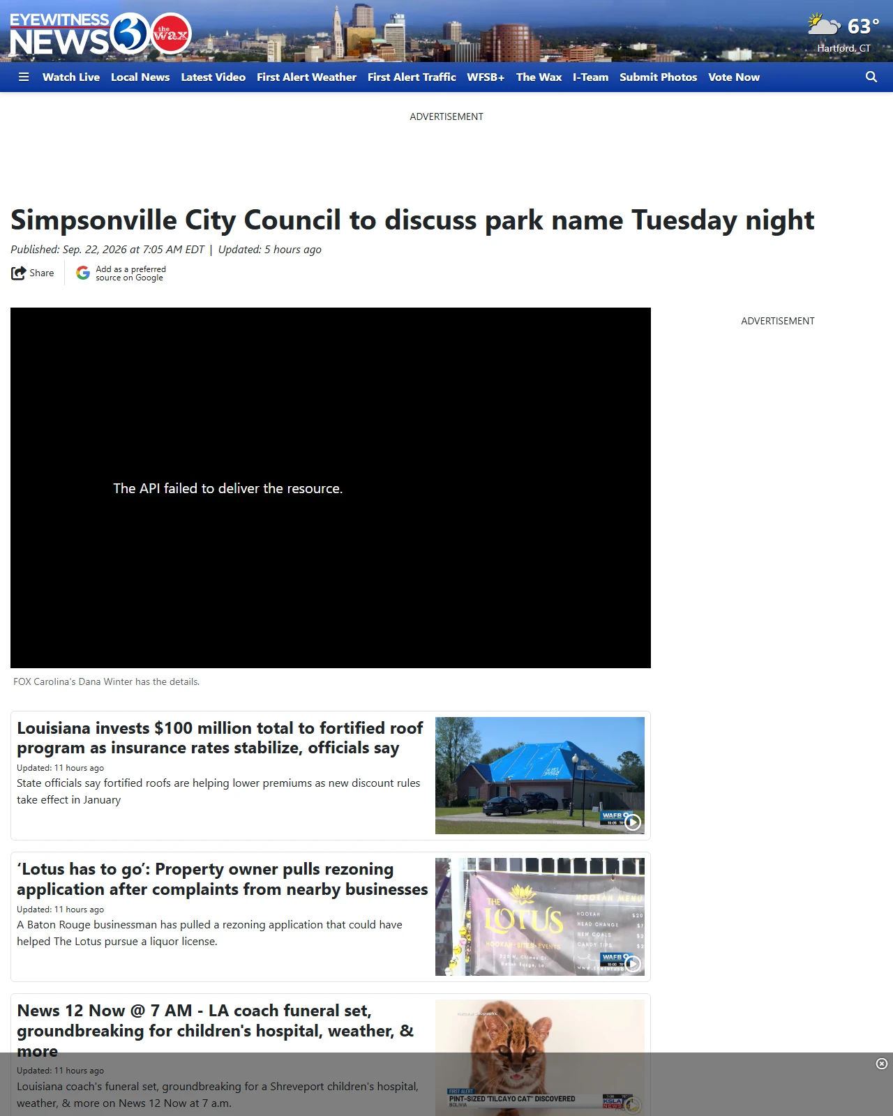 wfsb.com as published: Simpsonville City Council to discuss park name Tuesday night