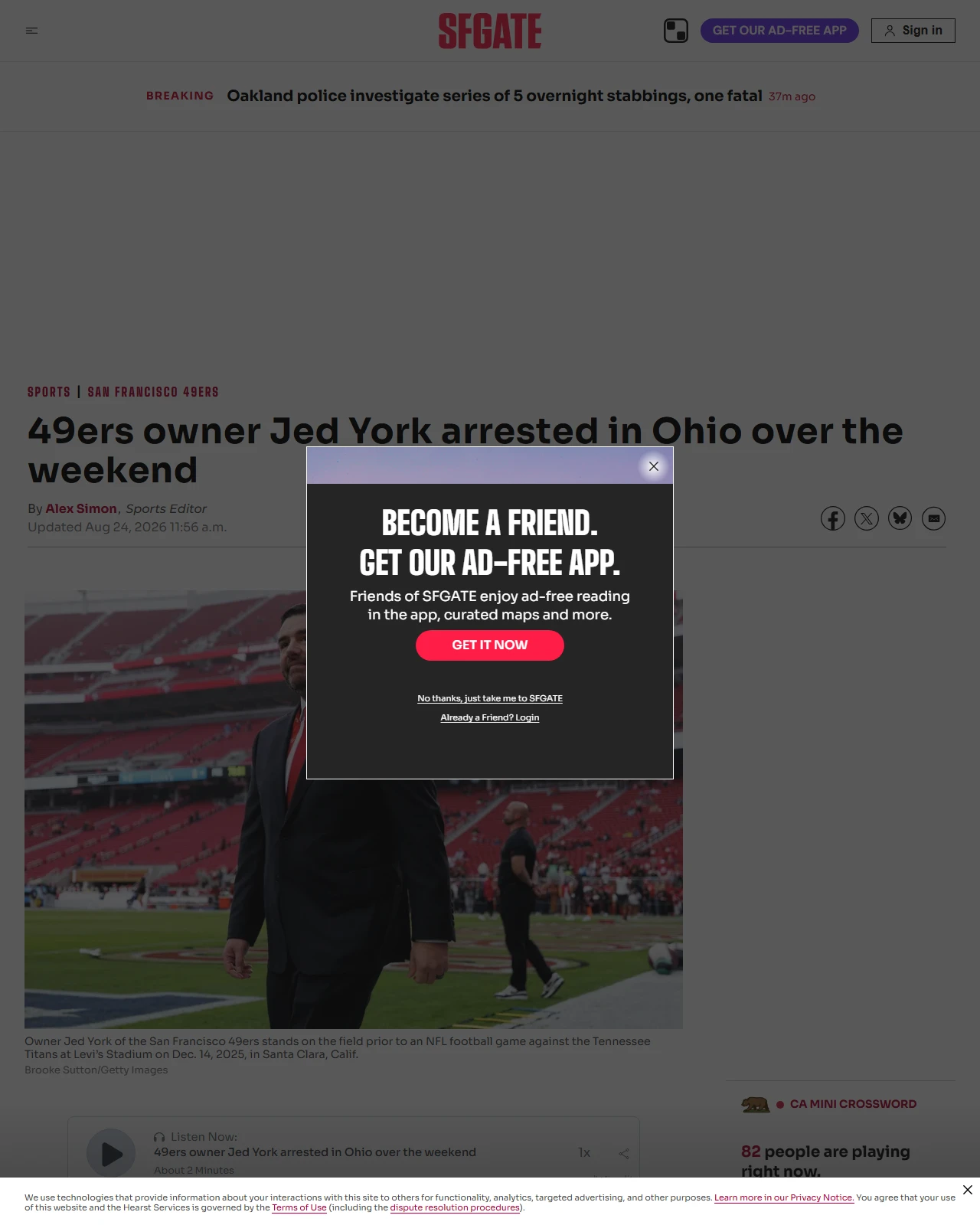 sfgate.com as published: 49ers owner Jed York arrested in Ohio over the weekend