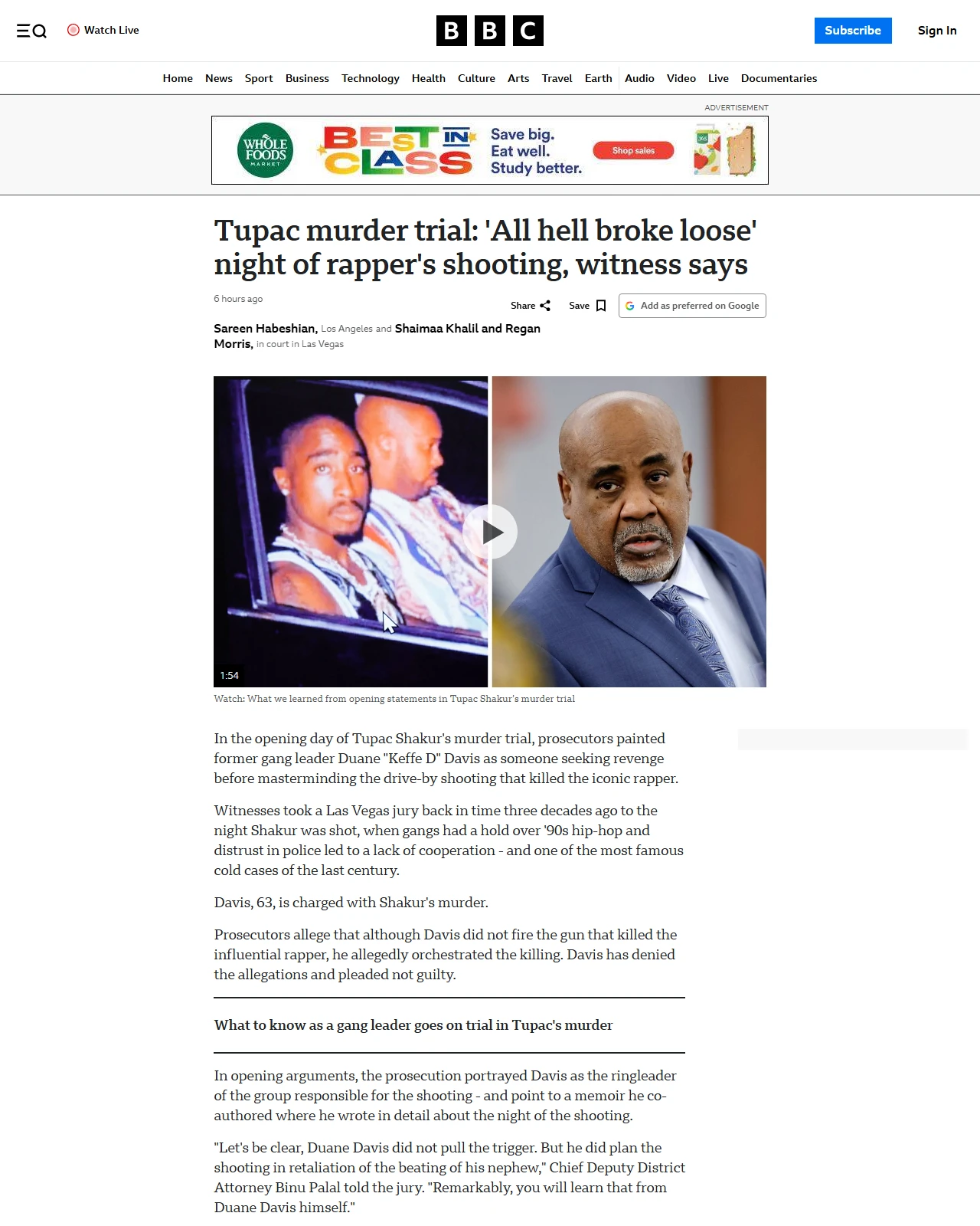 bbc.co.uk as published: Tupac murder trial: 'All hell broke loose' night of rapper's shooting, witness says