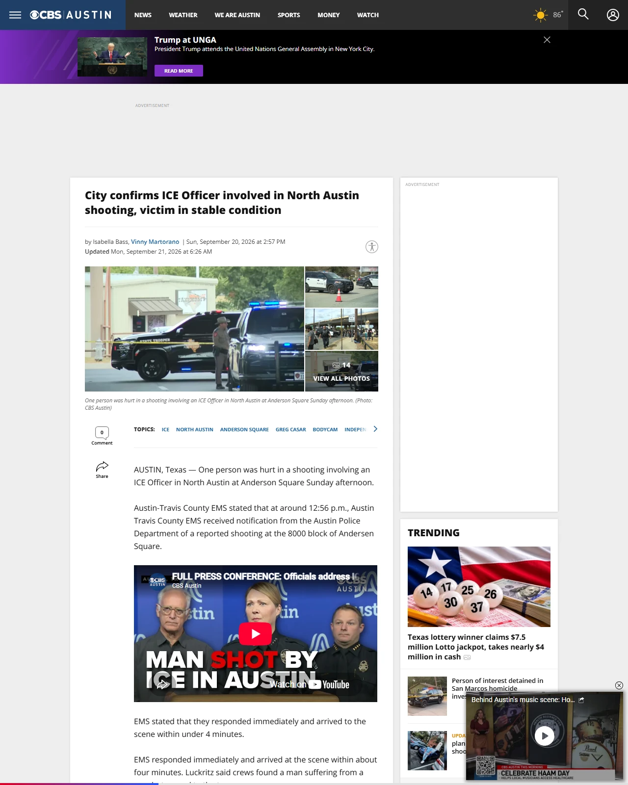 cbsaustin.com as published: City confirms ICE Officer involved in North Austin shooting, victim in stable condition