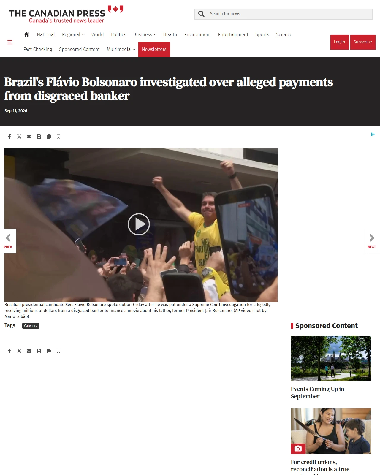thecanadianpressnews.ca as published: Brazil's Flávio Bolsonaro investigated over alleged payments from disgraced banker