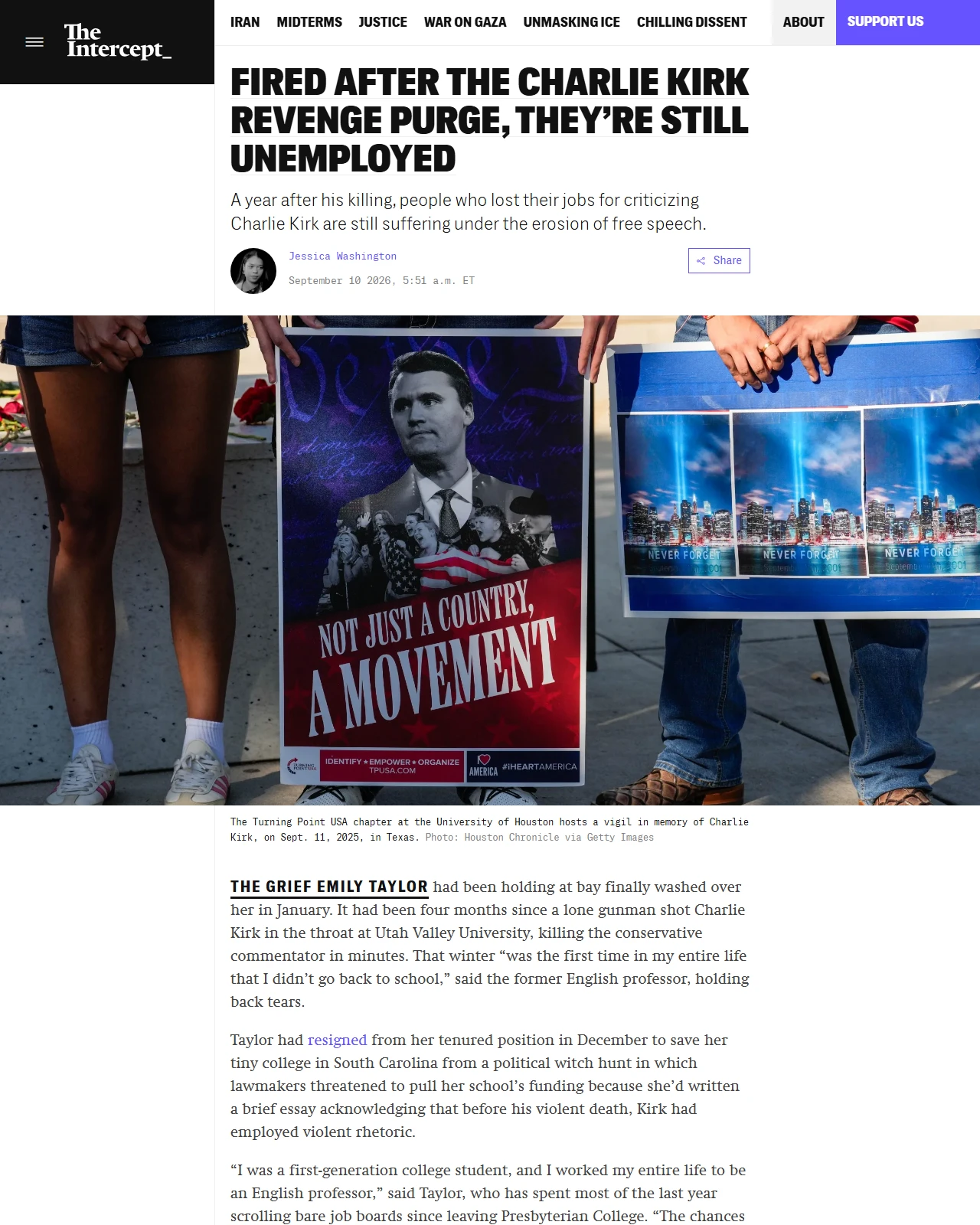 theintercept.com as published: Fired After the Charlie Kirk Revenge Purge, They’re Still Unemployed