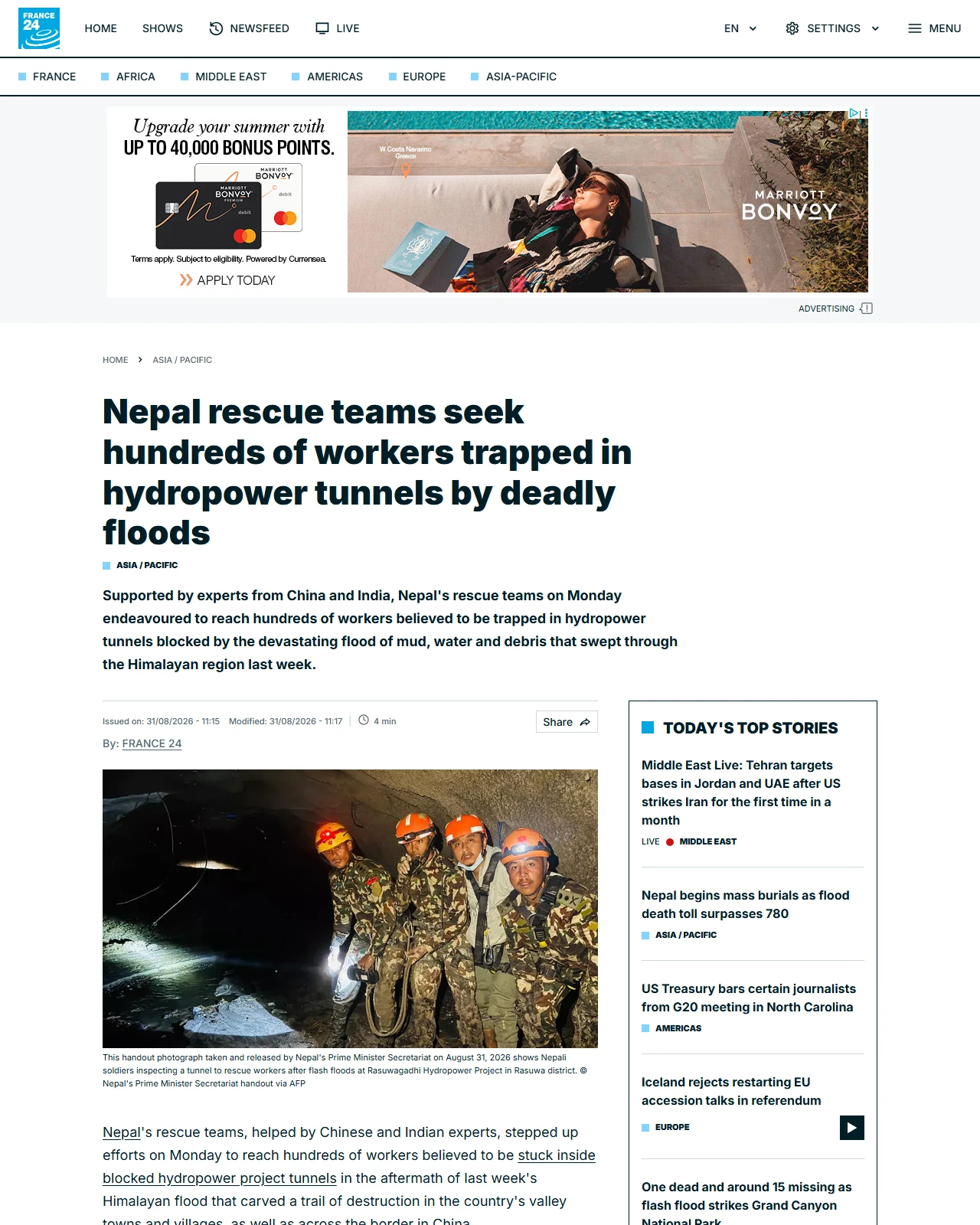 s.france24.com as published: Nepal rescue teams seek hundreds of workers trapped in hydropower tunnels by deadly floods
