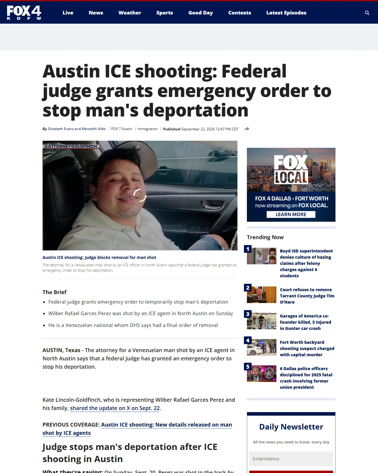 fox4news.com as published: Man shot by ICE agent in Austin speaks about incident - FOX 4 News Dallas-Fort Worth
