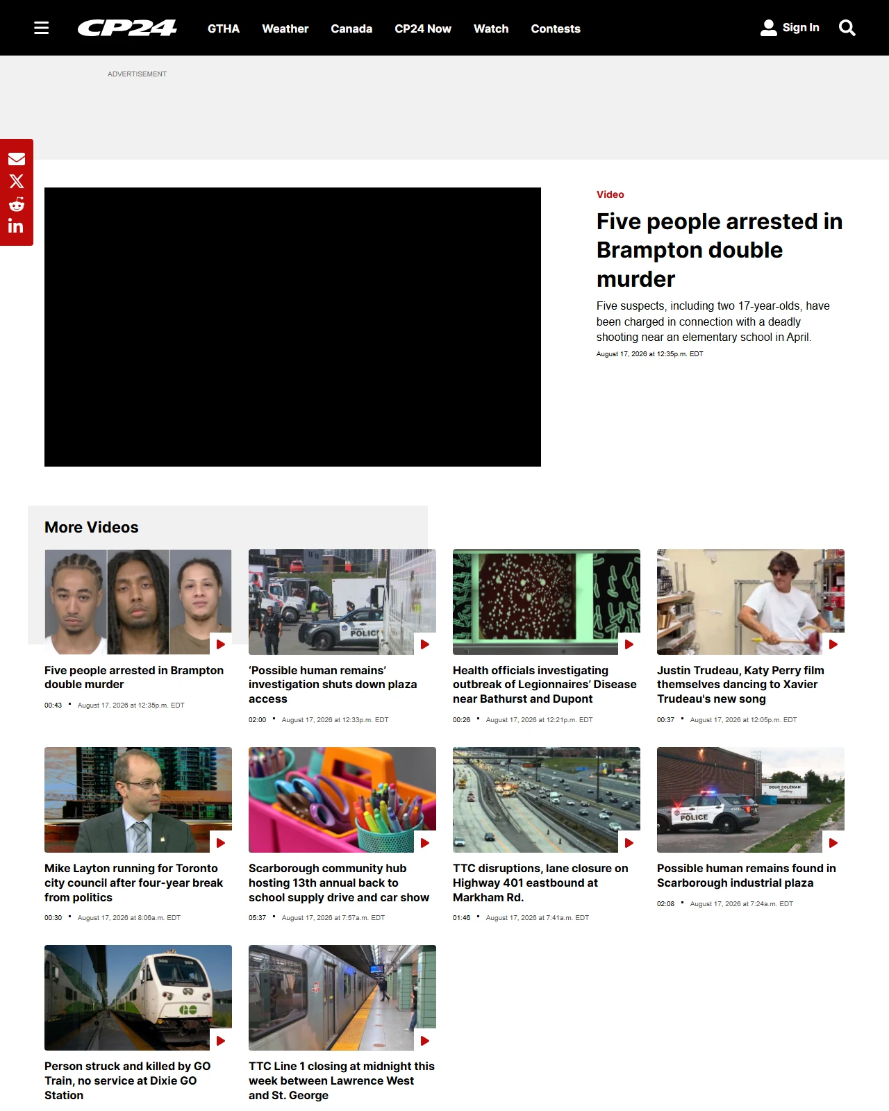 cp24.com as published: Five people arrested in Brampton double murder