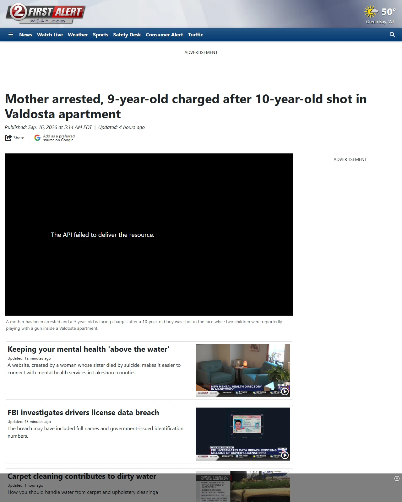 wbay.com as published: Mother arrested, 9-year-old charged after 10-year-old shot in Valdosta apartment