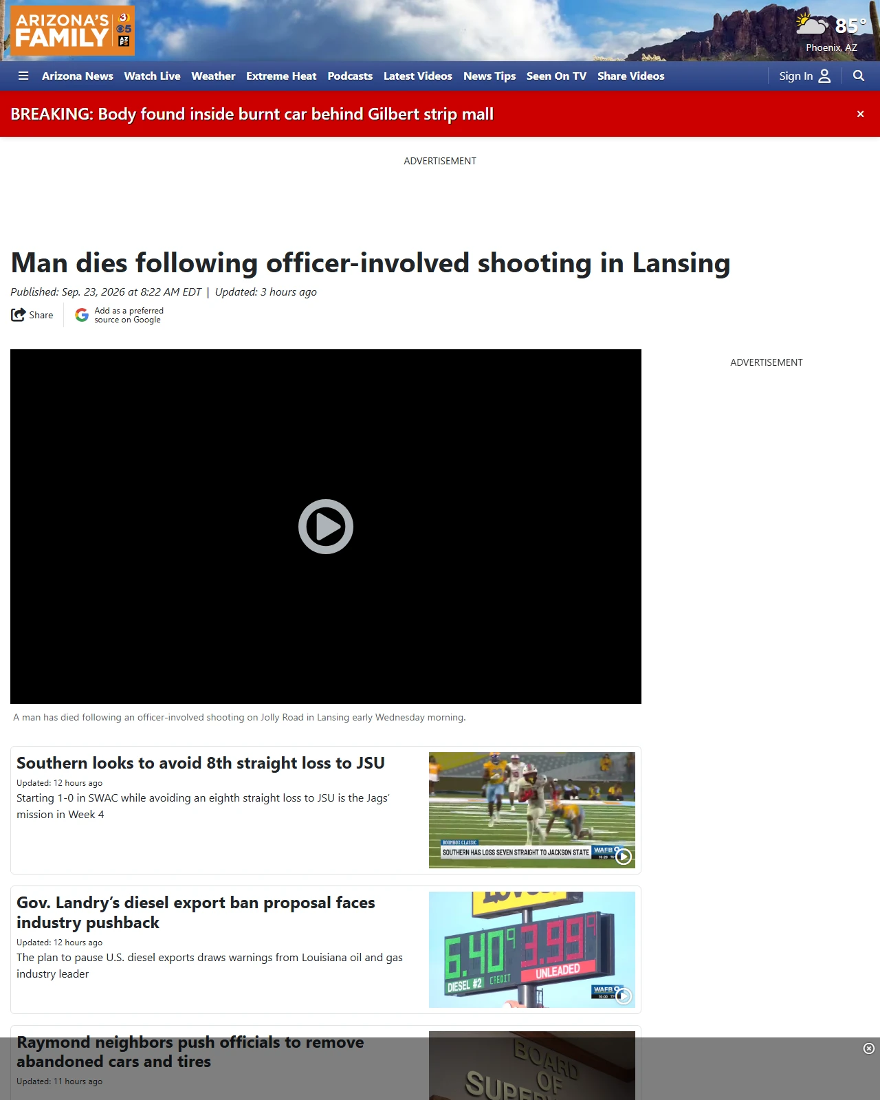 azfamily.com as published: Man dies following officer-involved shooting in Lansing