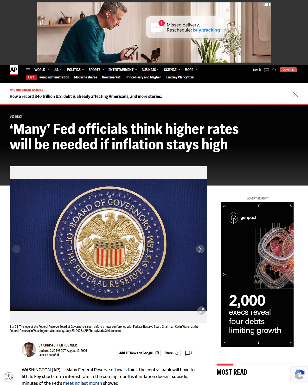 apnews.com as published: ‘Many’ Fed officials think higher rates will be needed if inflation stays high