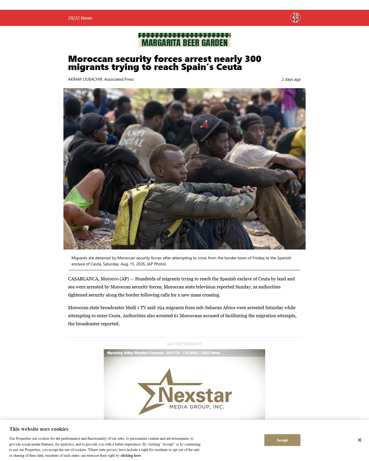 2822news.com as published: Moroccan security forces arrest nearly 300 migrants trying to reach Spain’s Ceuta