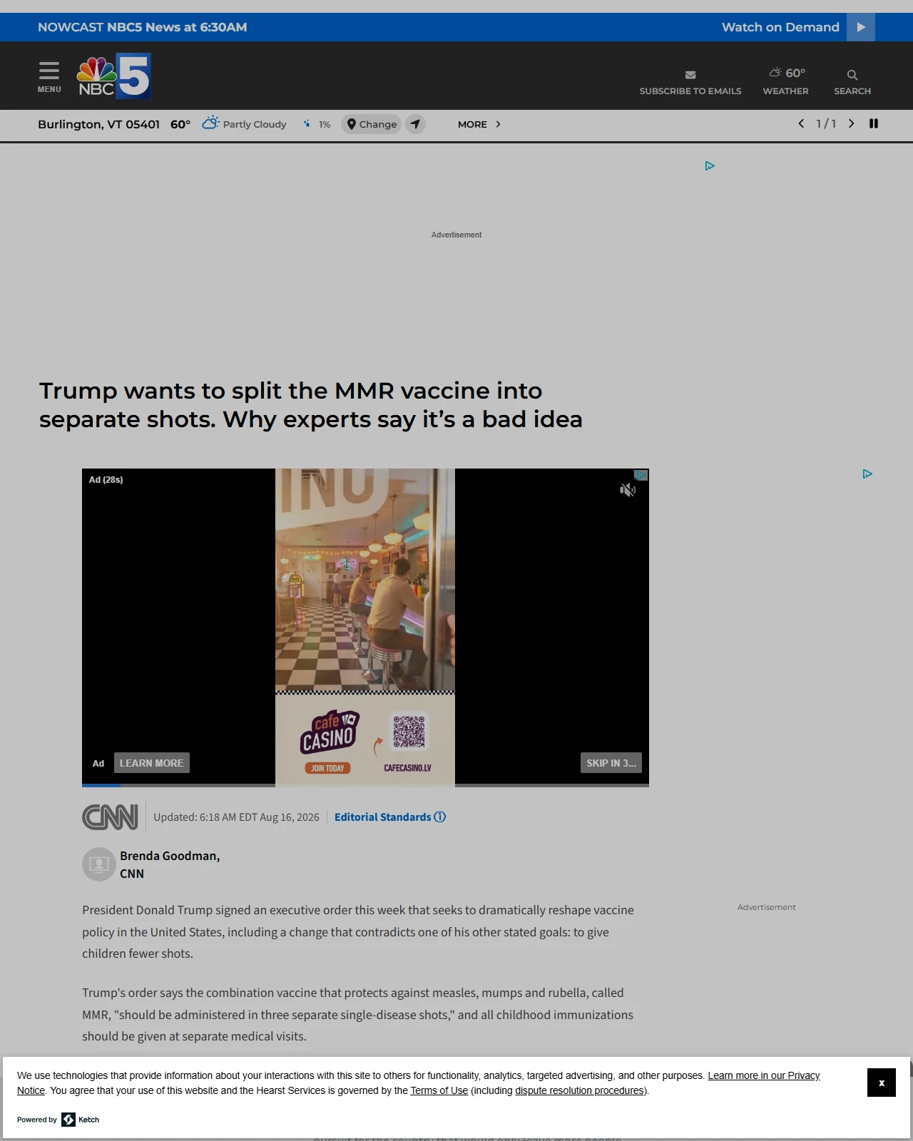 wptz.com as published: Why experts say splitting up the MMR vaccine into separate shots is a bad idea