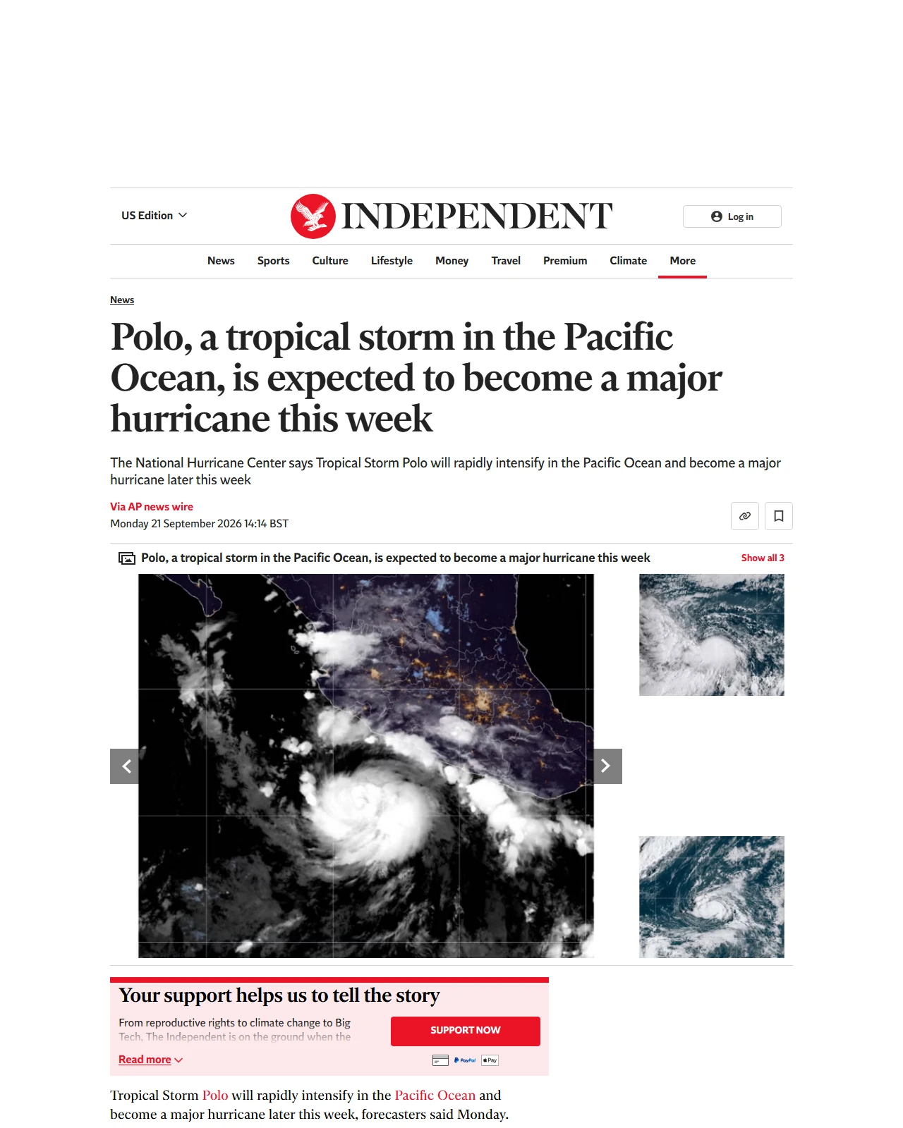 independent.co.uk as published: Polo, a tropical storm in the Pacific Ocean, is expected to become a major hurricane this week