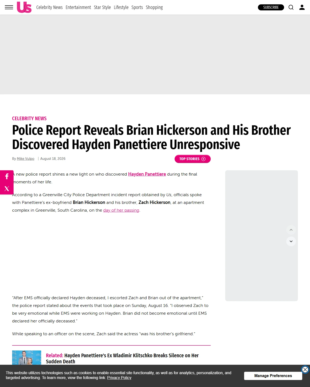 usmagazine.com as published: Police Report Reveals Brian Hickerson and His Brother Discovered Hayden Panettiere Unresponsive